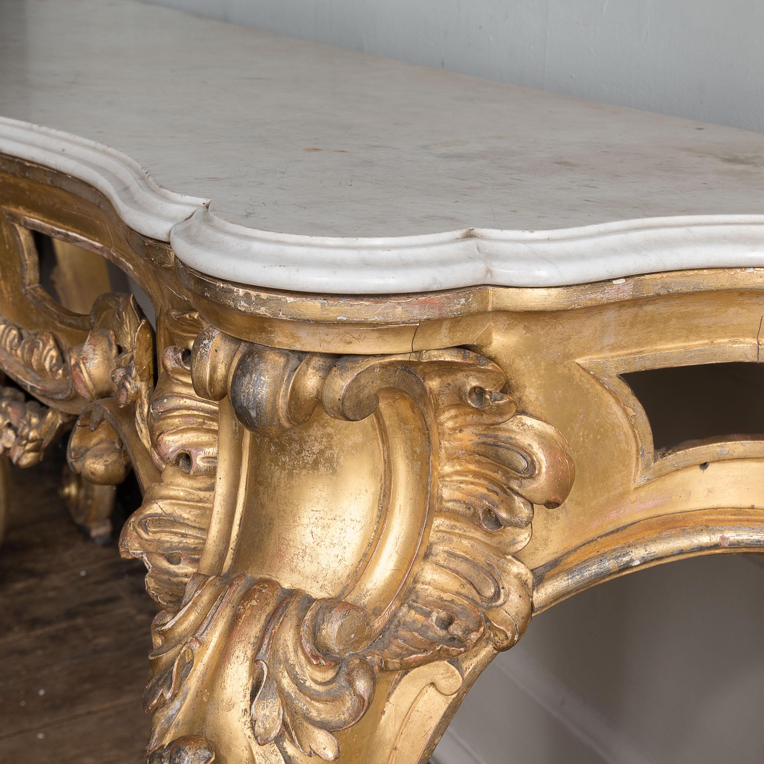 Large 19th Century Rococo Giltwood Console Table For Sale 6