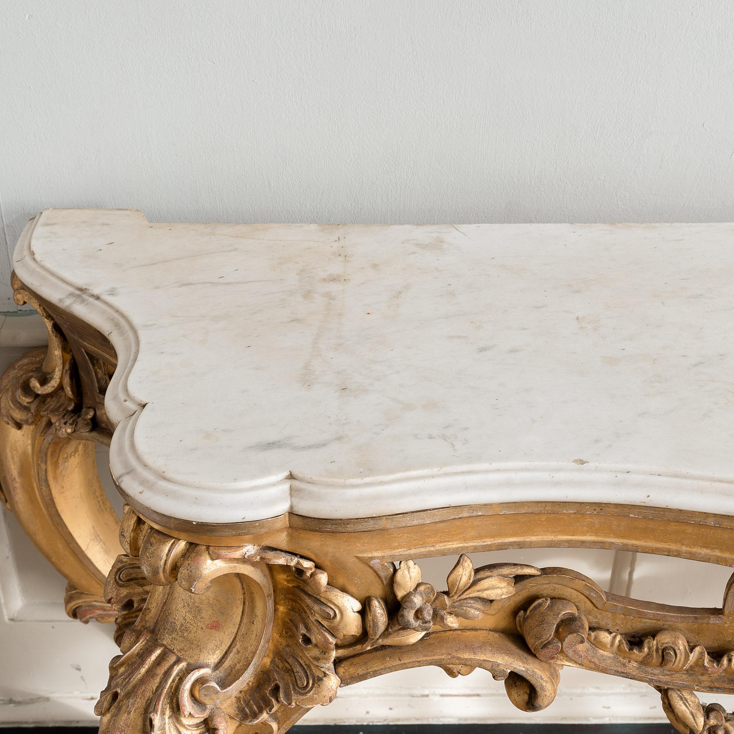 Large 19th Century Rococo Giltwood Console Table For Sale 7