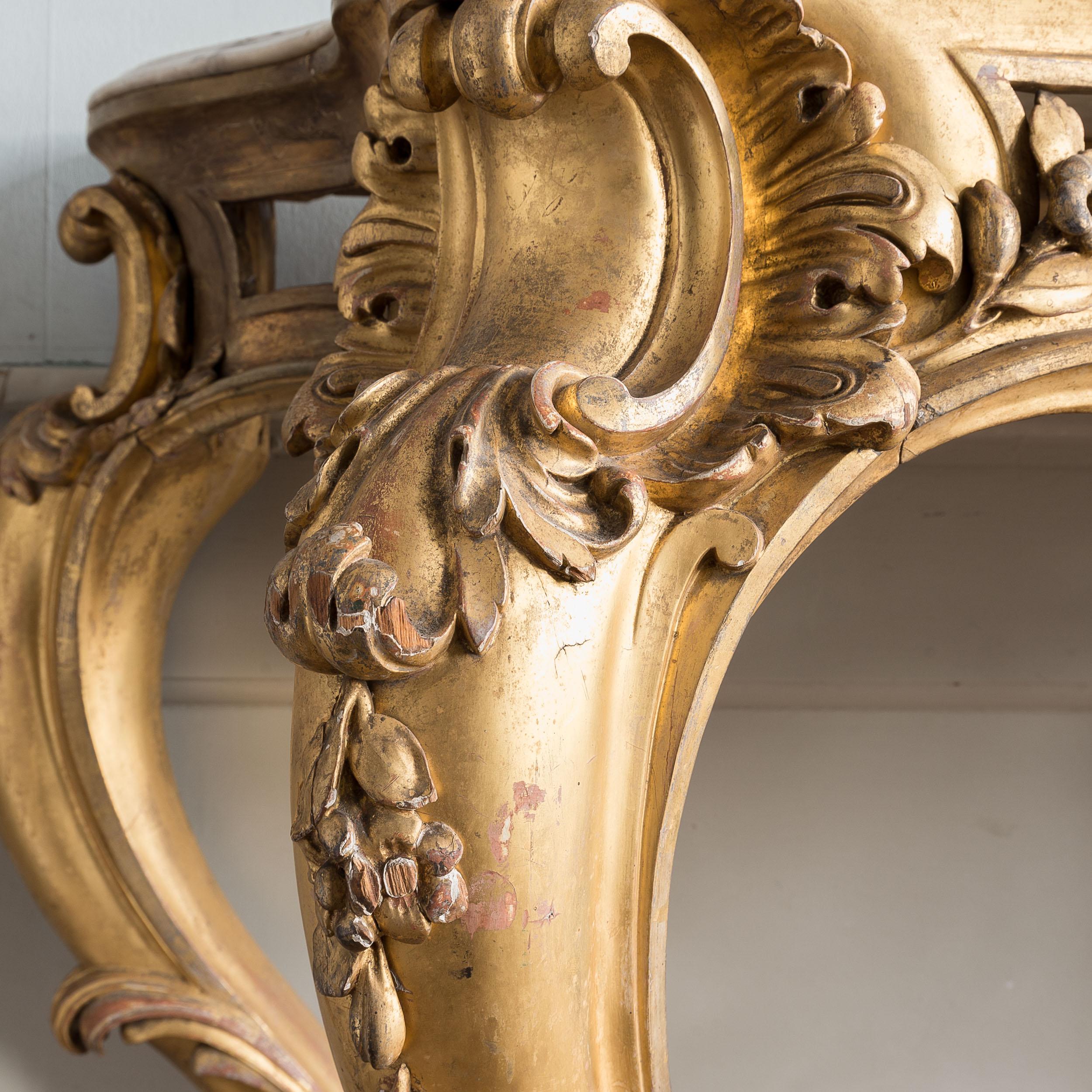 Large 19th Century Rococo Giltwood Console Table For Sale 9