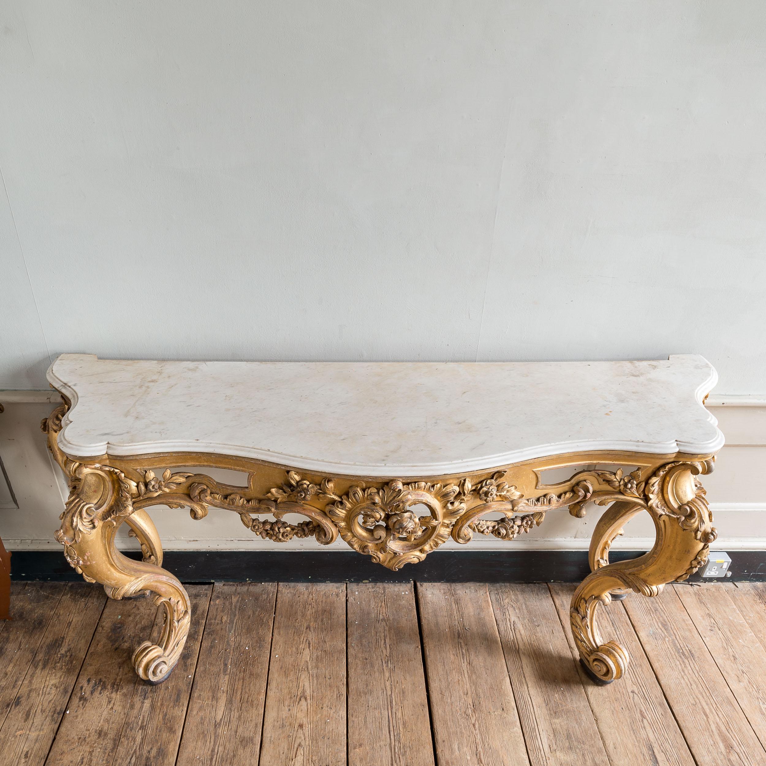 Large 19th Century Rococo Giltwood Console Table For Sale 10