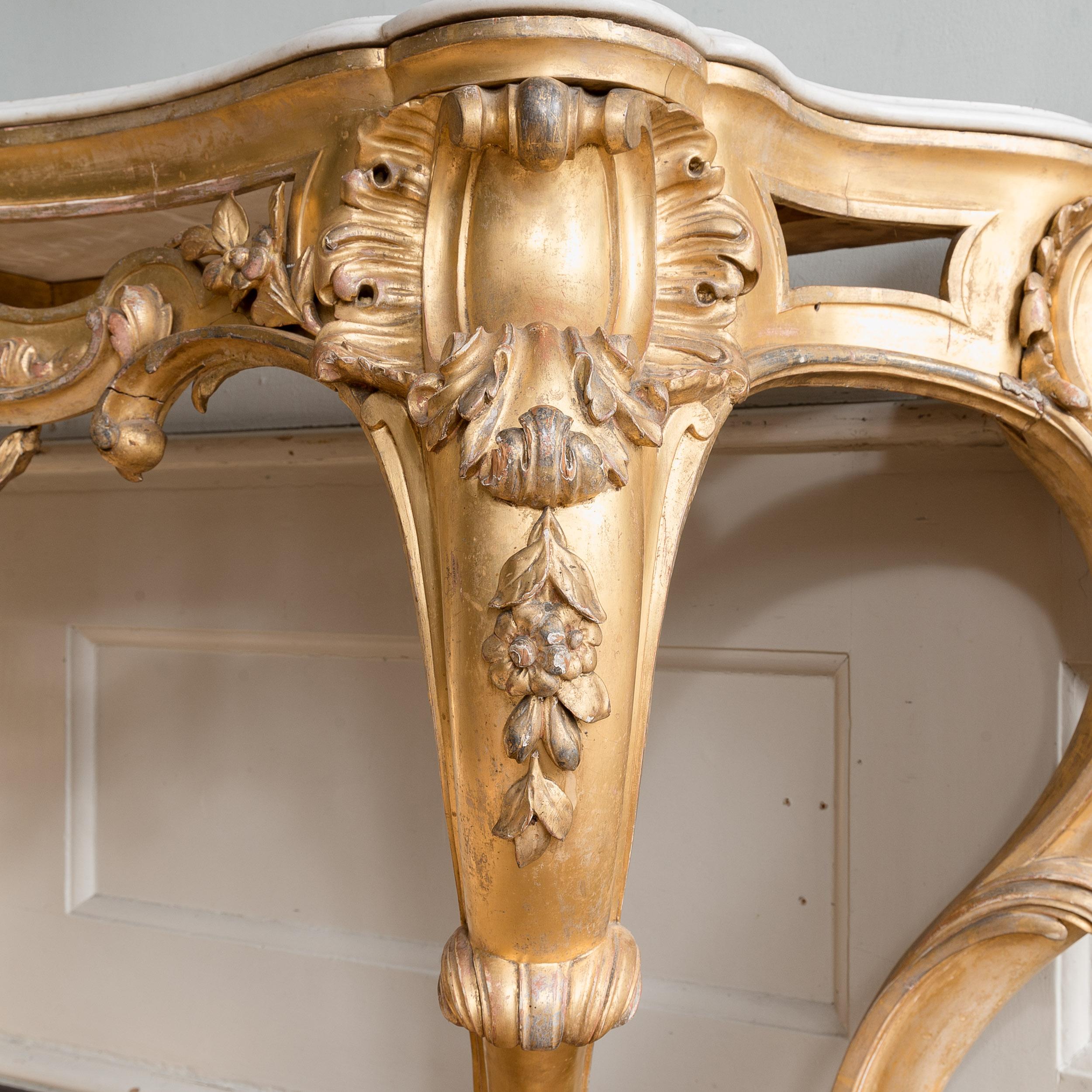Large 19th Century Rococo Giltwood Console Table For Sale 12
