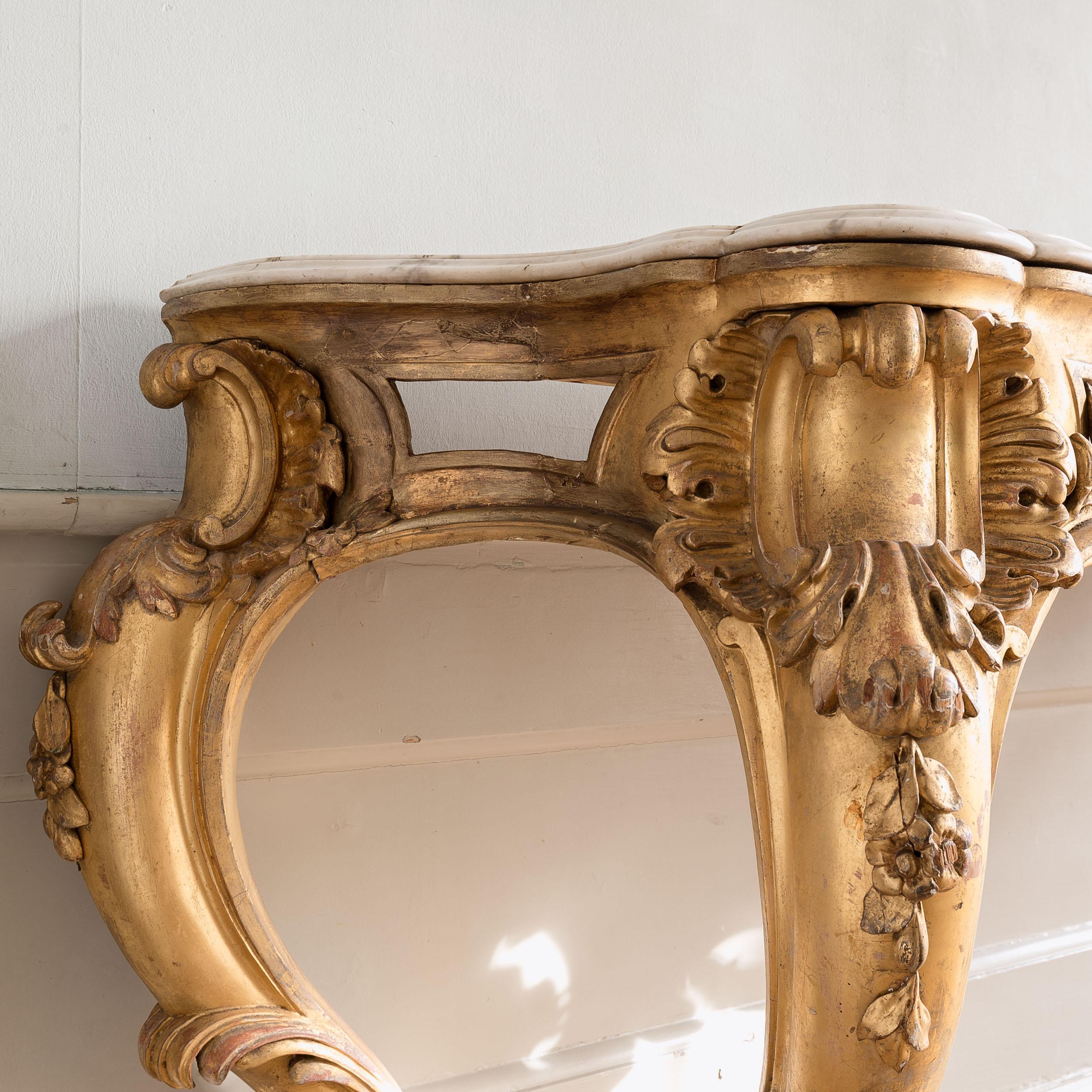Large 19th Century Rococo Giltwood Console Table For Sale 13