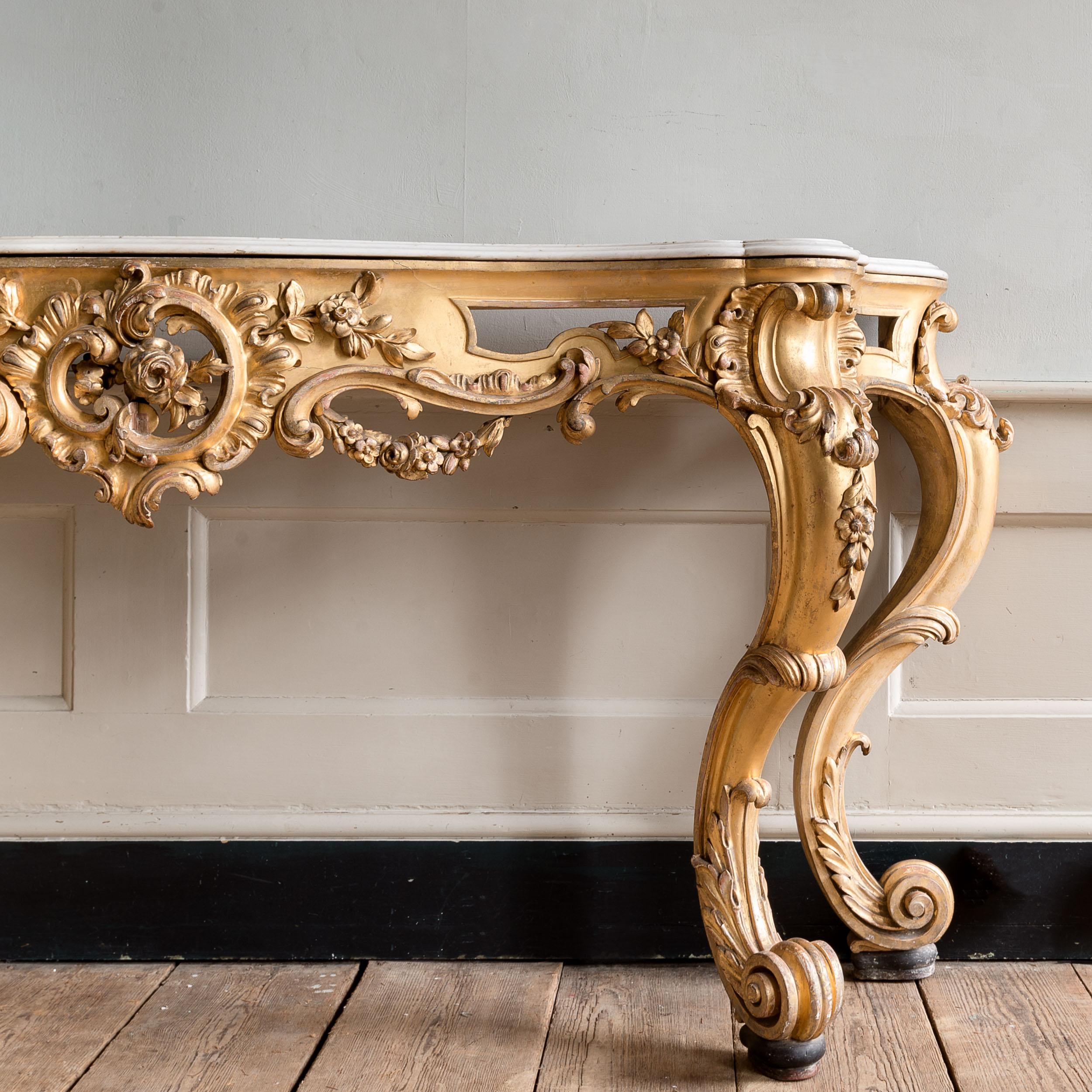 British Large 19th Century Rococo Giltwood Console Table For Sale