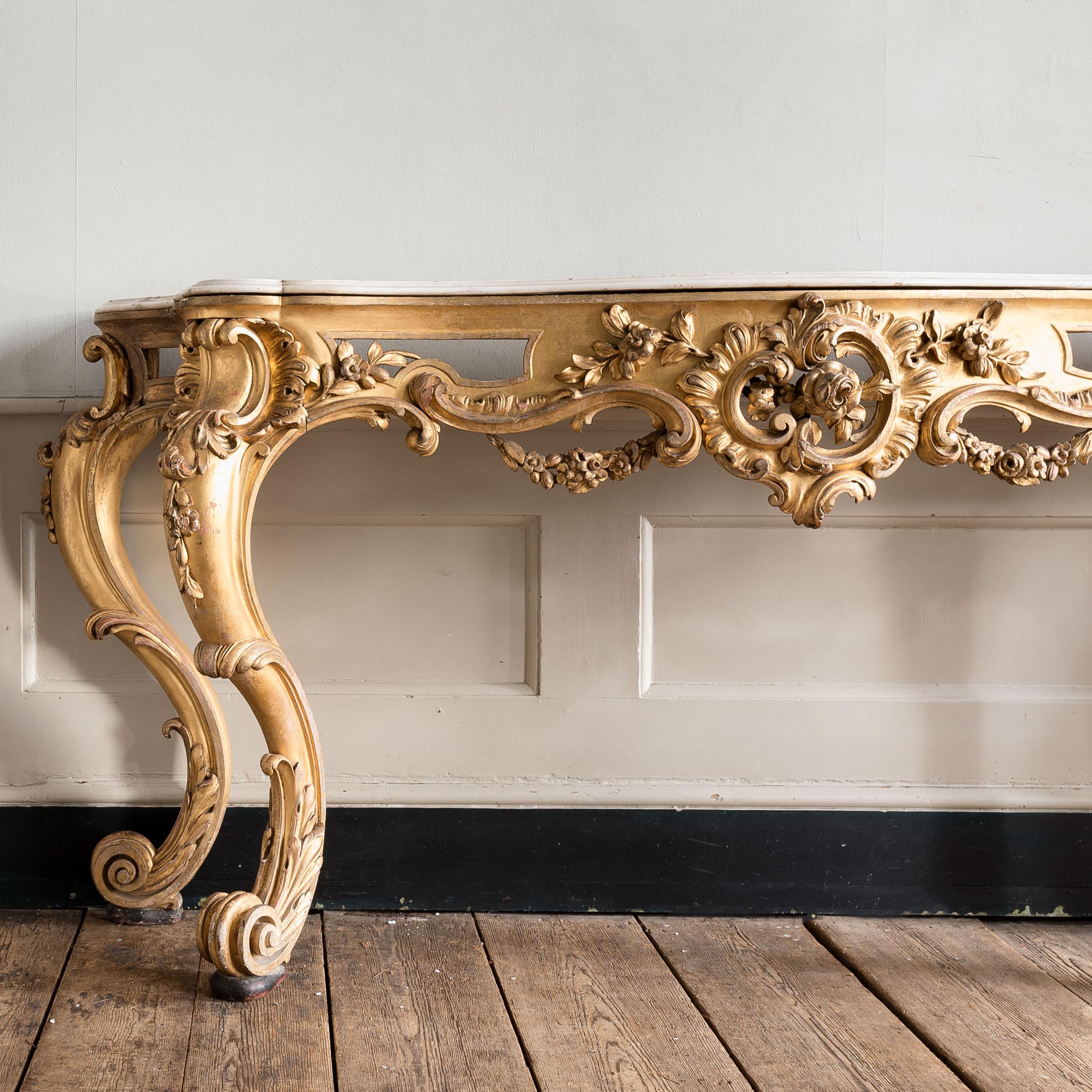 Large 19th Century Rococo Giltwood Console Table In Fair Condition For Sale In London, GB