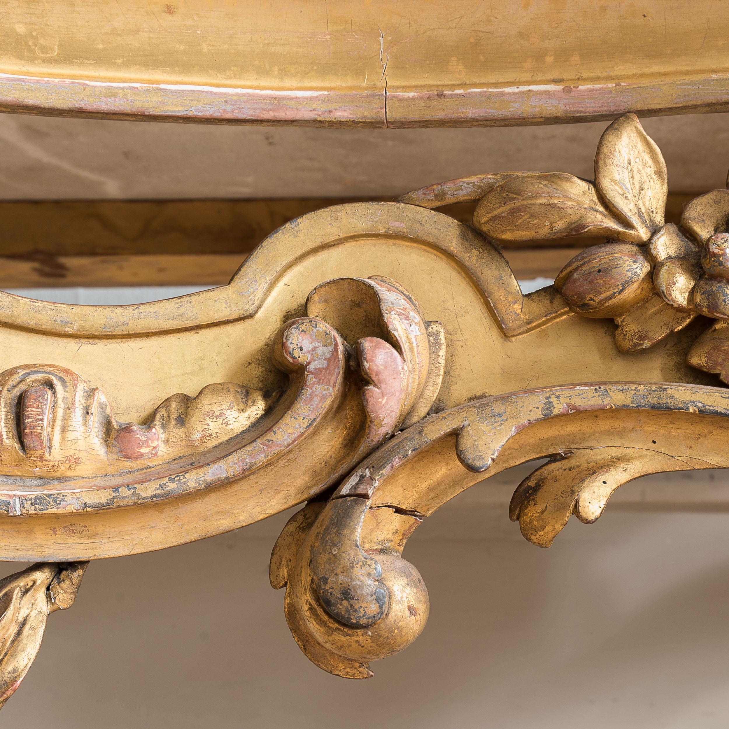Large 19th Century Rococo Giltwood Console Table For Sale 2