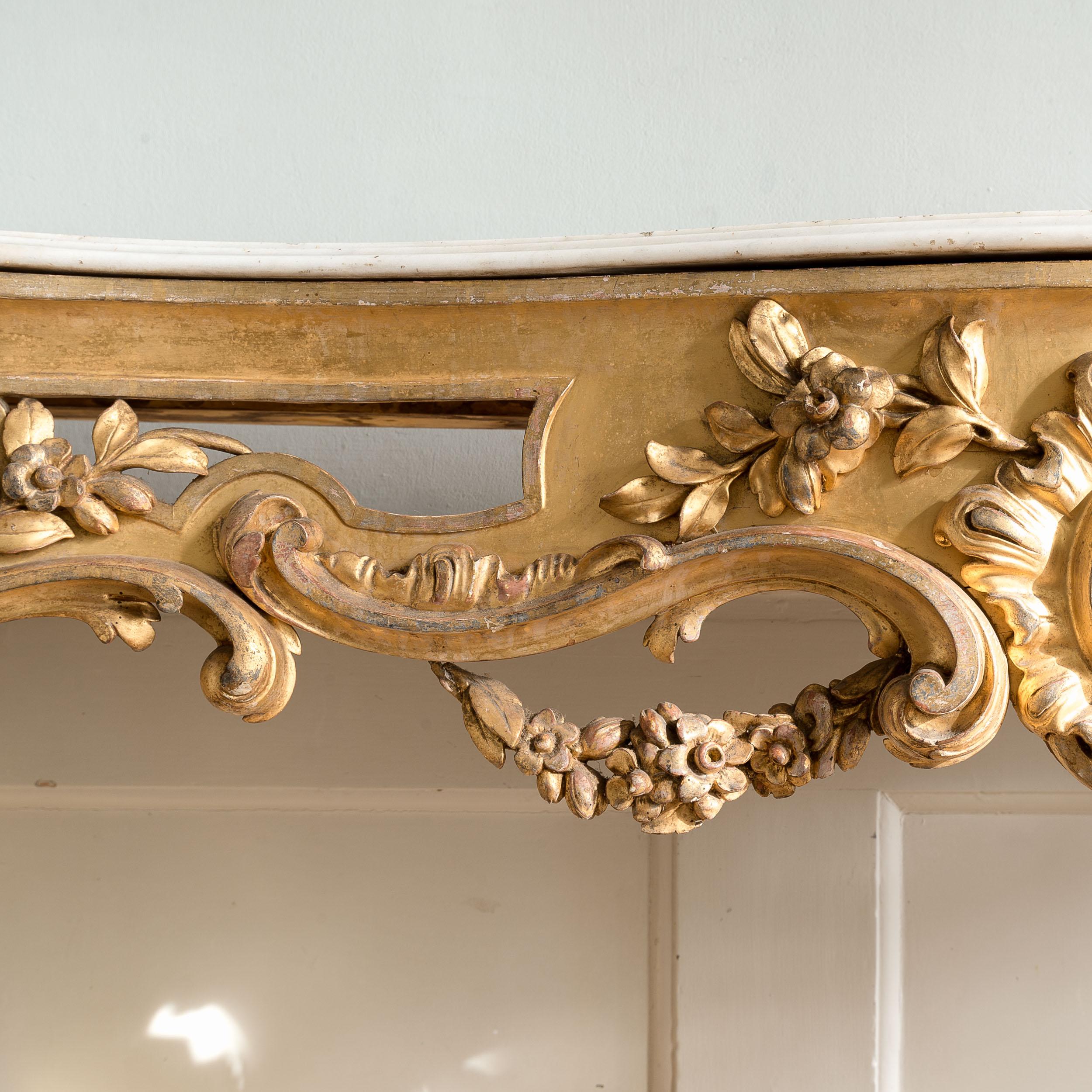 Large 19th Century Rococo Giltwood Console Table For Sale 3