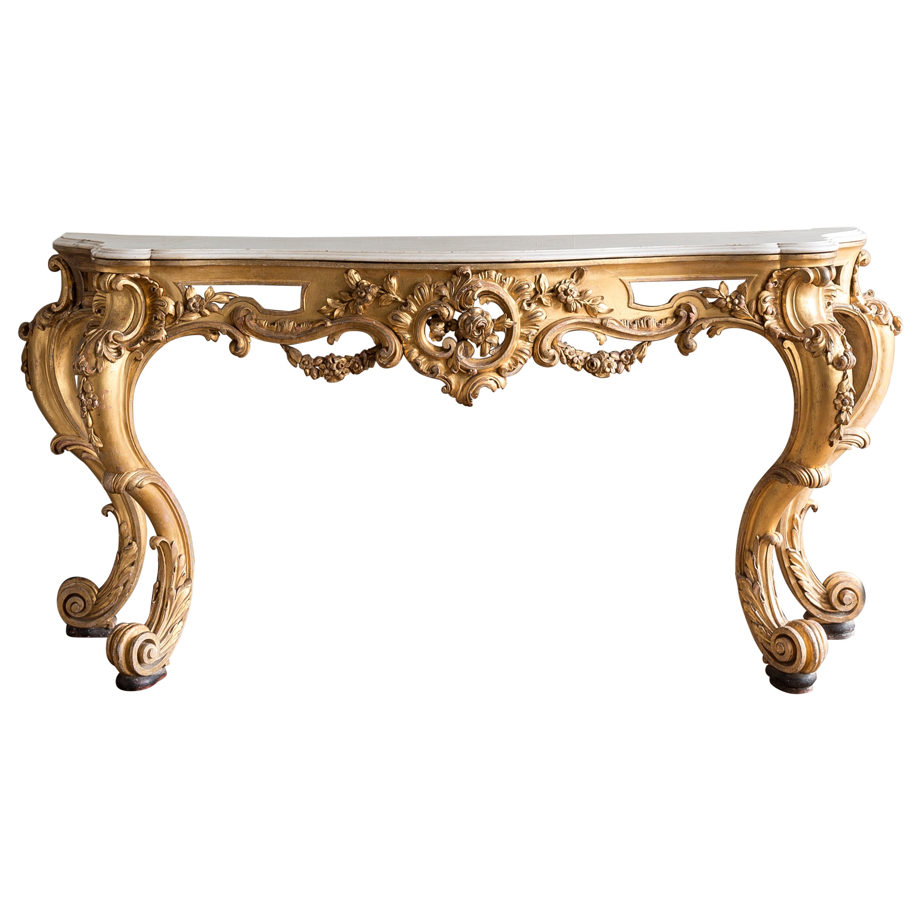Large 19th Century Rococo Giltwood Console Table