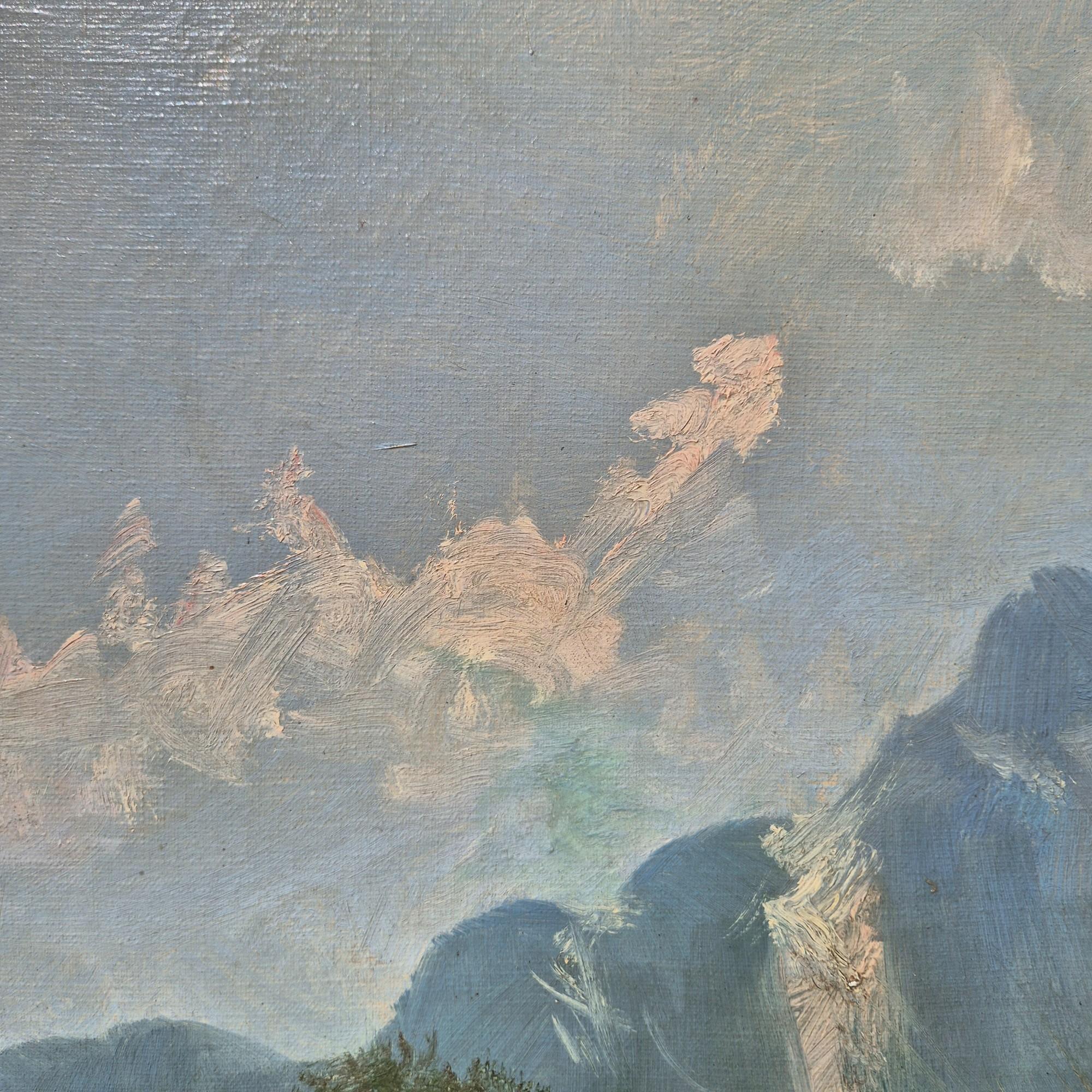 Großes romantisches Landschaftsgemälde des 19. Jahrhunderts von Godchau im Angebot 7