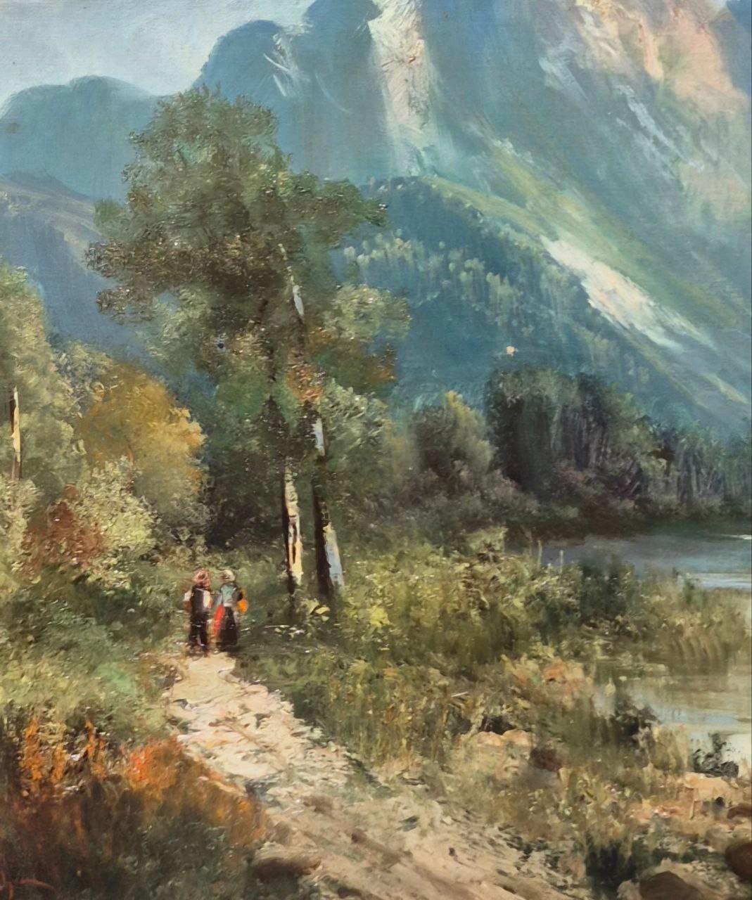 Großes romantisches Landschaftsgemälde des 19. Jahrhunderts von Godchau im Angebot 10