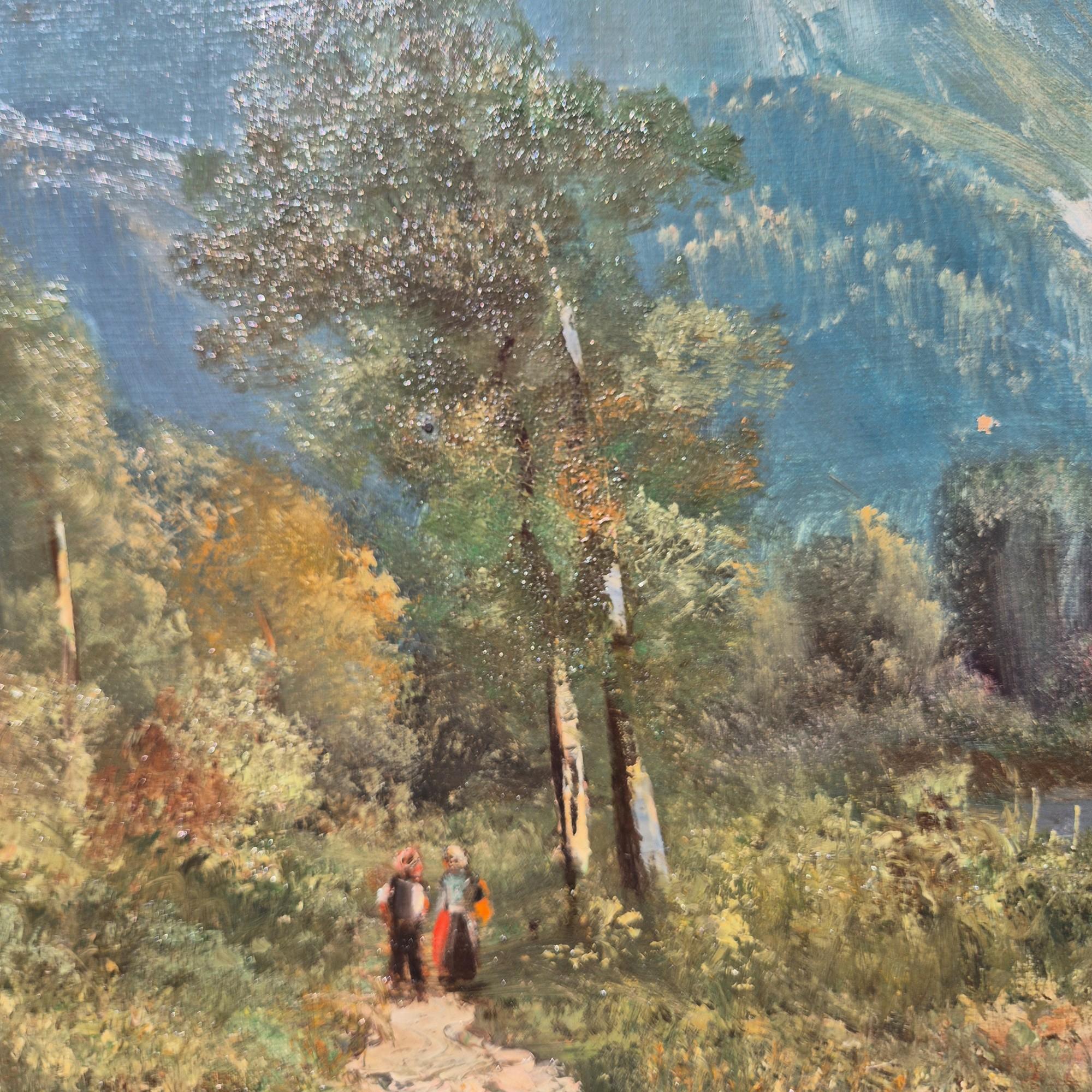 Großes romantisches Landschaftsgemälde des 19. Jahrhunderts von Godchau im Angebot 1