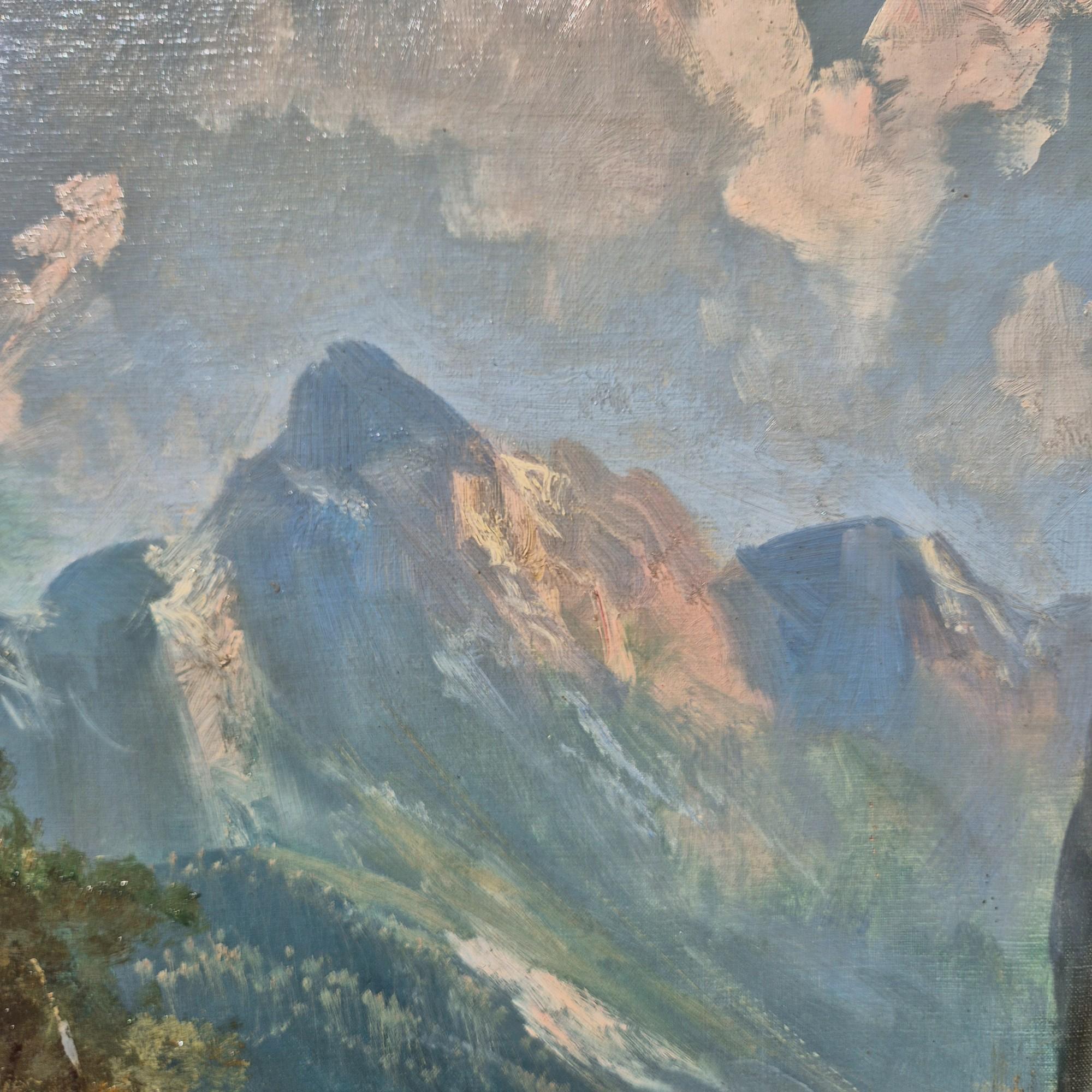 Großes romantisches Landschaftsgemälde des 19. Jahrhunderts von Godchau im Angebot 2