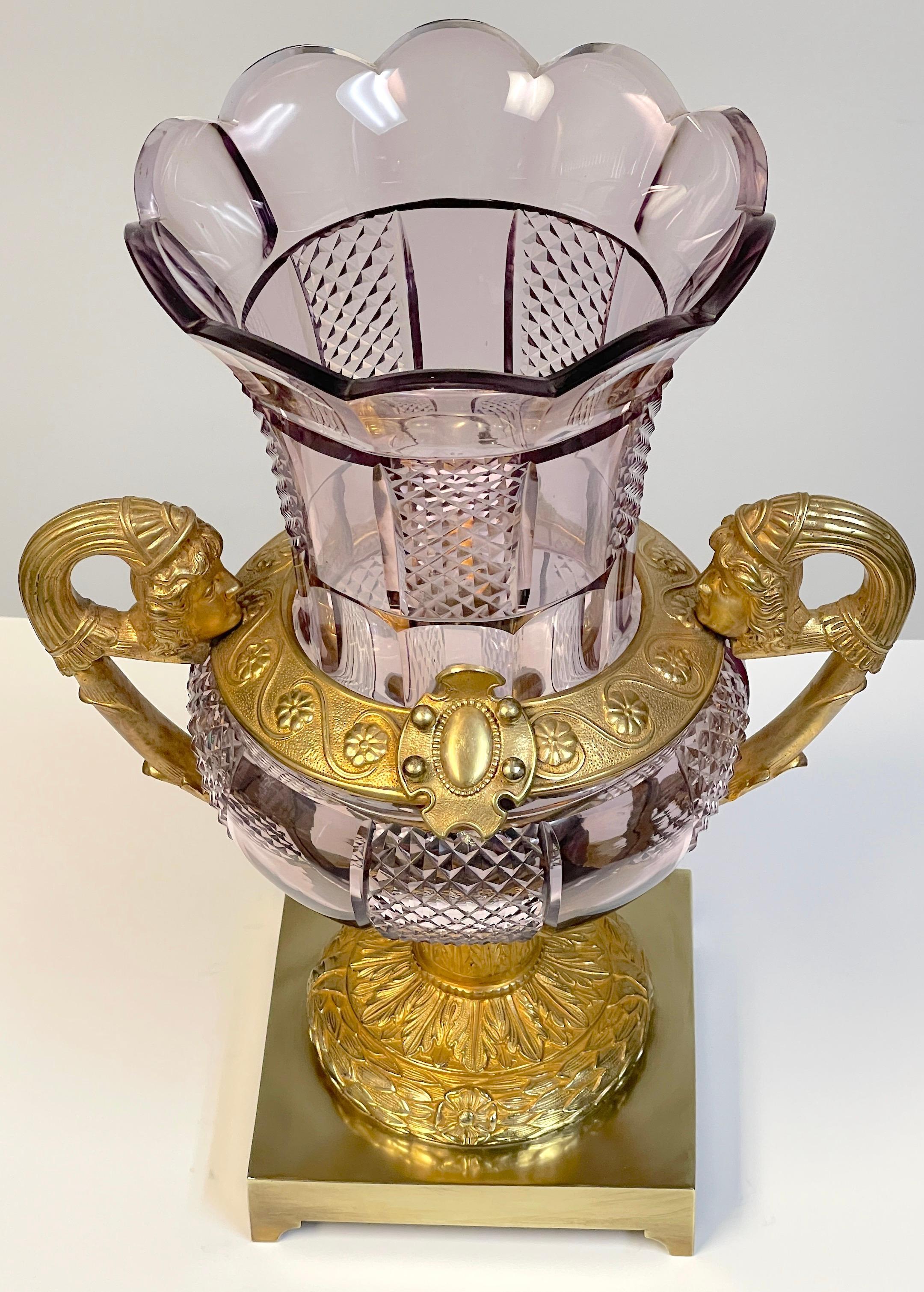 Large 19th Century Russian Neoclassical Ormolu and Amethyst Cut Glass Vase In Good Condition For Sale In West Palm Beach, FL