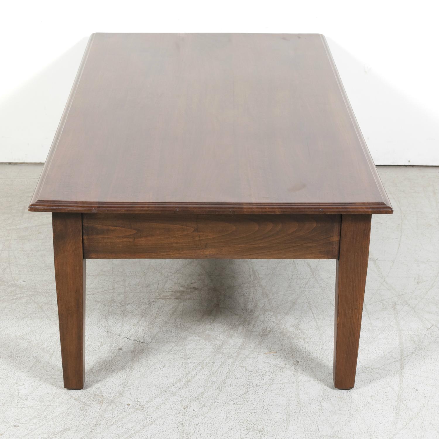 Large 19th Century Rustic French Country Solid Walnut Coffee Table with Drawer For Sale 13