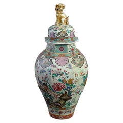 Antique Large 19th Century Samson Famille Rose Porcelain Soldier Vase