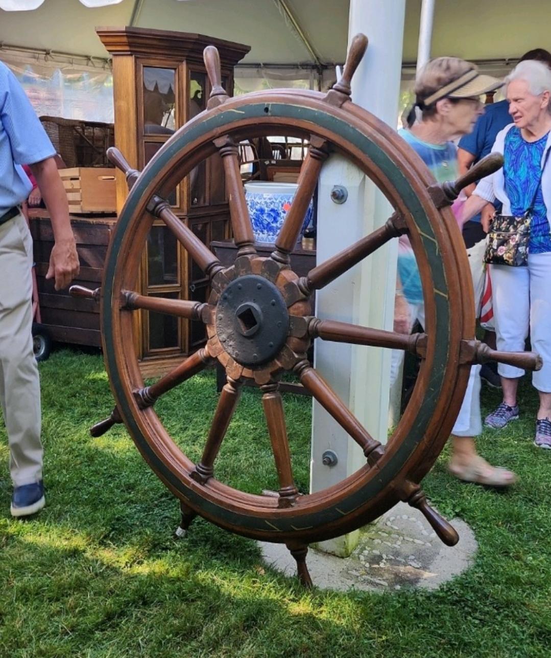 19th Century Schooner Ship's Wheel Ten Spoke Large In Good Condition In Hudson, NY
