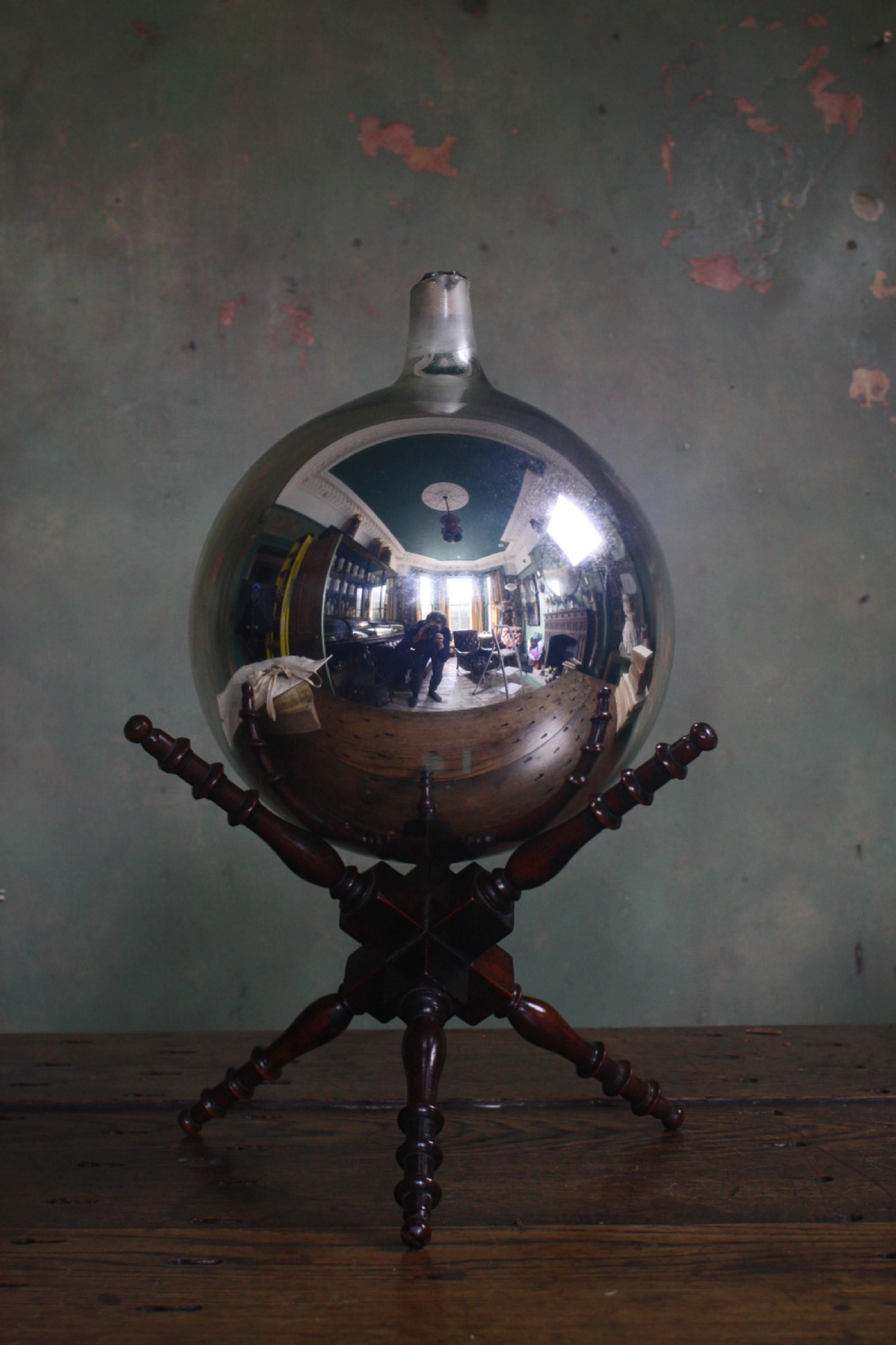 Large 19th Century Scientific Witches Ball on Geometric Fruit wood ...