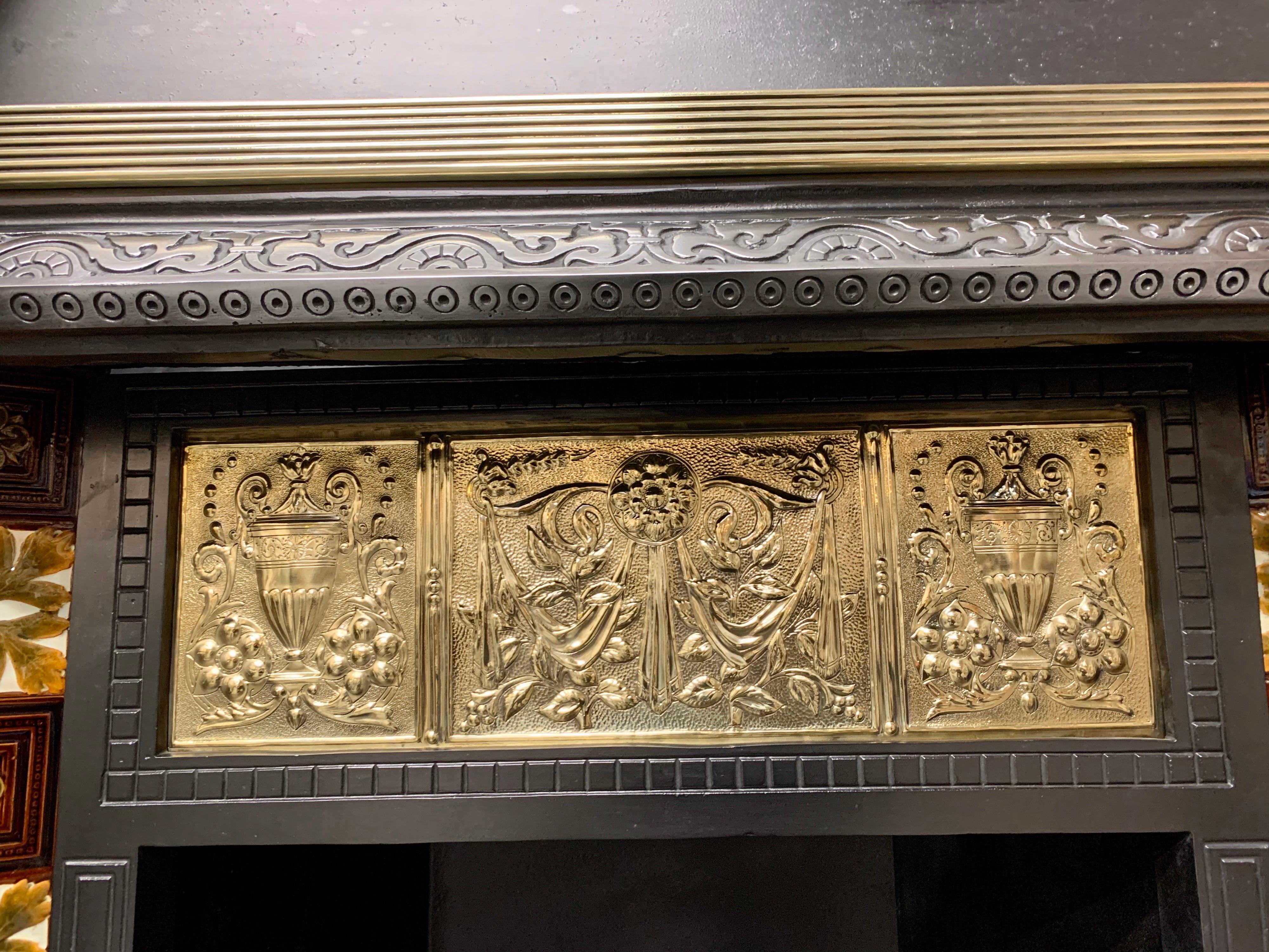 Large 19th Century Scottish Cast Iron and Brass Fireplace Insert 4