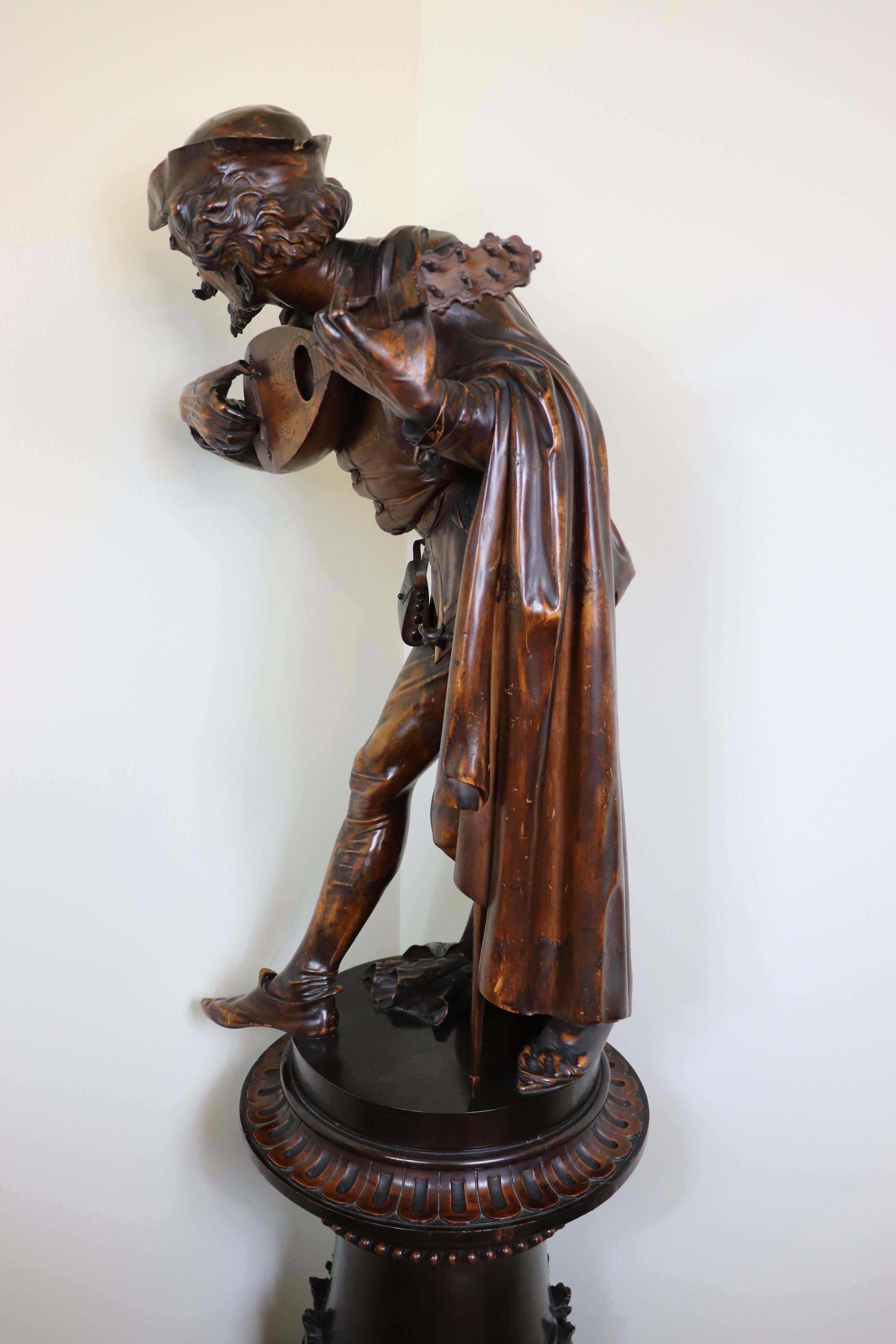Renaissance Revival Large 19th Century Sculpture of Mandolin Player by Valentino Panciera Besarel