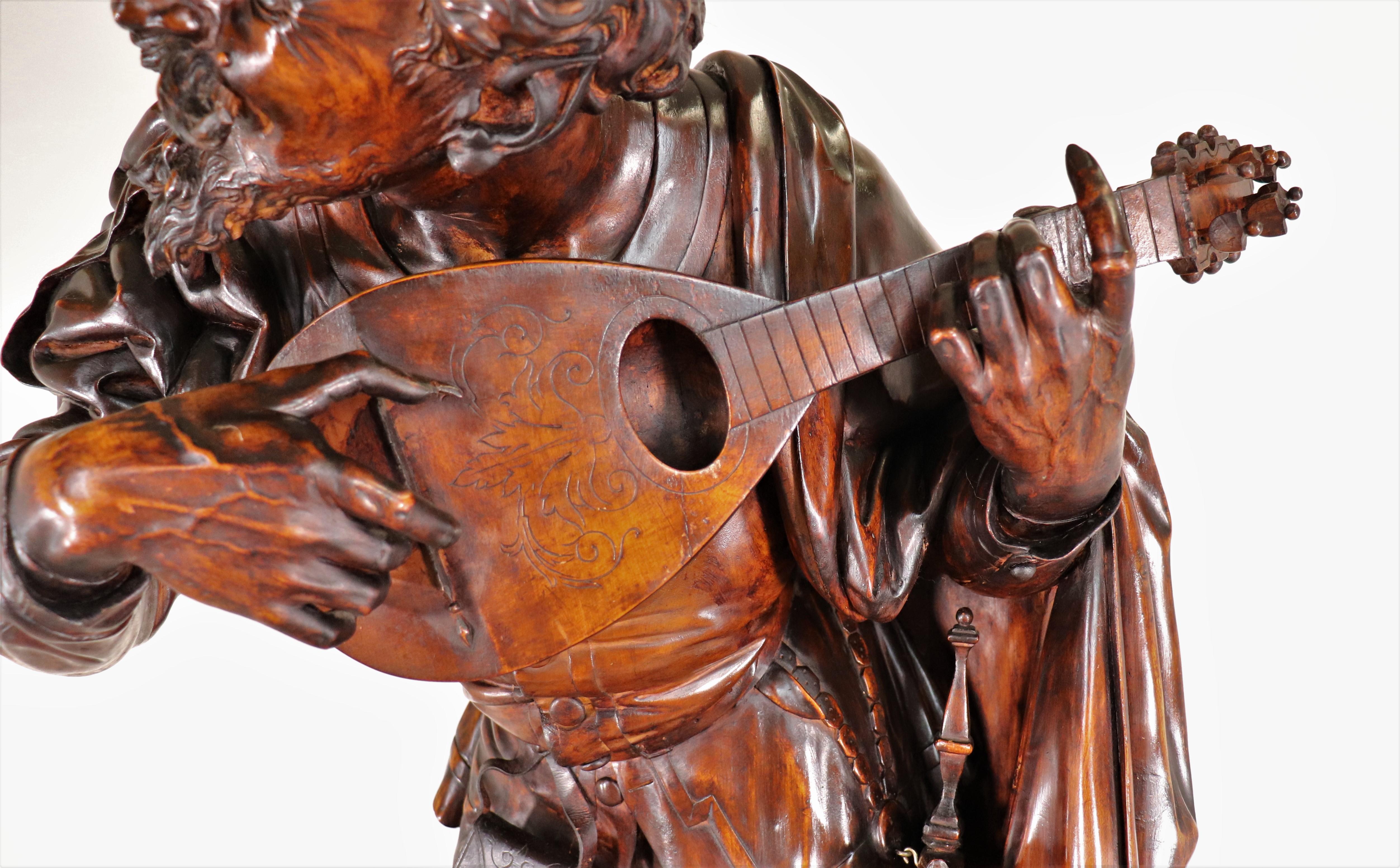 Large 19th Century Sculpture of Mandolin Player by Valentino Panciera Besarel 1
