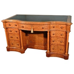 Large 19th Century Serpentine Burr Ash Kneehole Desk by Taylor and Sons of 97 Ne