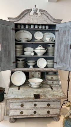 Large 19th Century Set of White & Aqua China (Monogrammed)