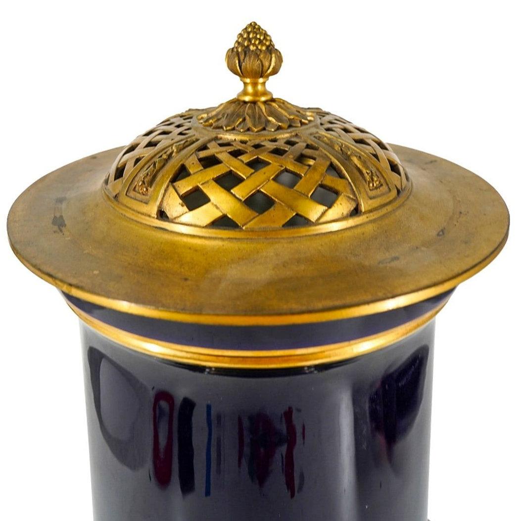 Gilt Large 19th Century Sevres Cobalt Blue Glazed Centerpiece Vase