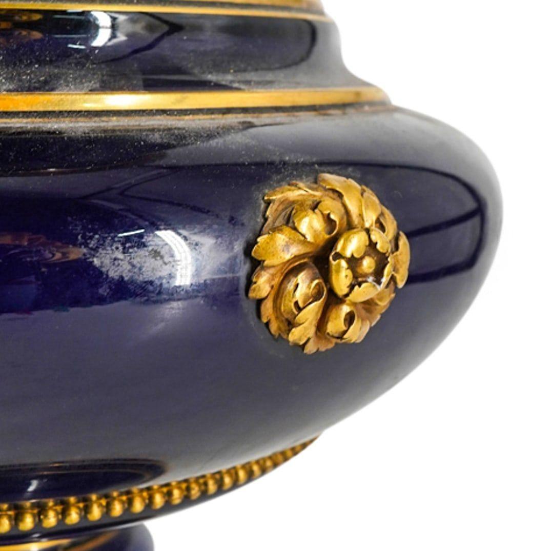 Large 19th Century Sevres Cobalt Blue Glazed Centerpiece Vase In Good Condition In New York, NY