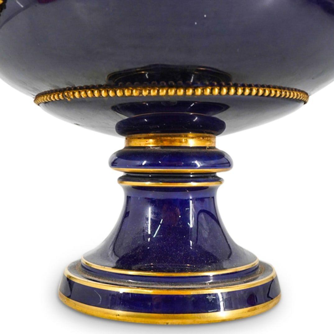 Bronze Large 19th Century Sevres Cobalt Blue Glazed Centerpiece Vase