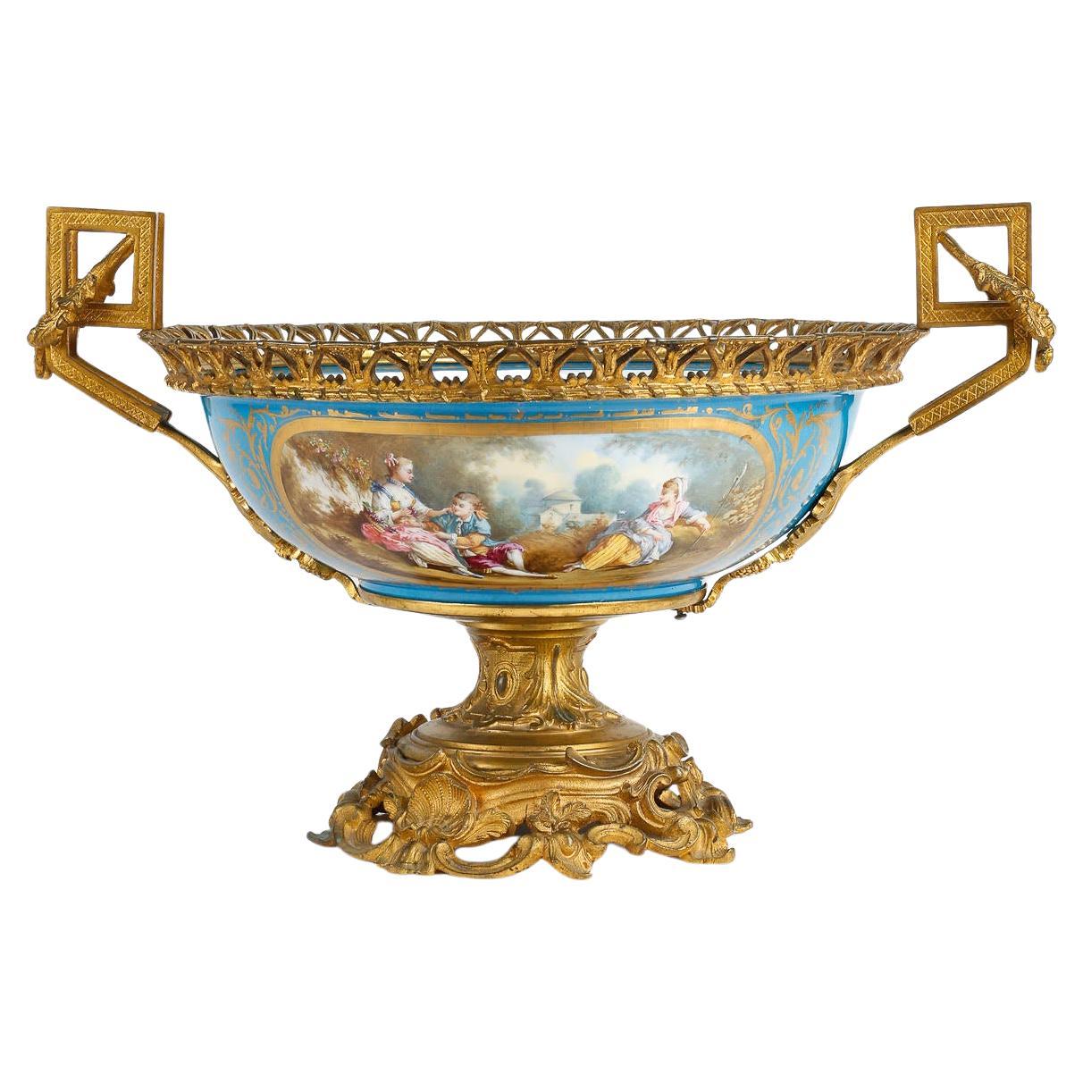 Large 19th Century Sèvres Porcelain Bowl, Napoleon III Period. For Sale