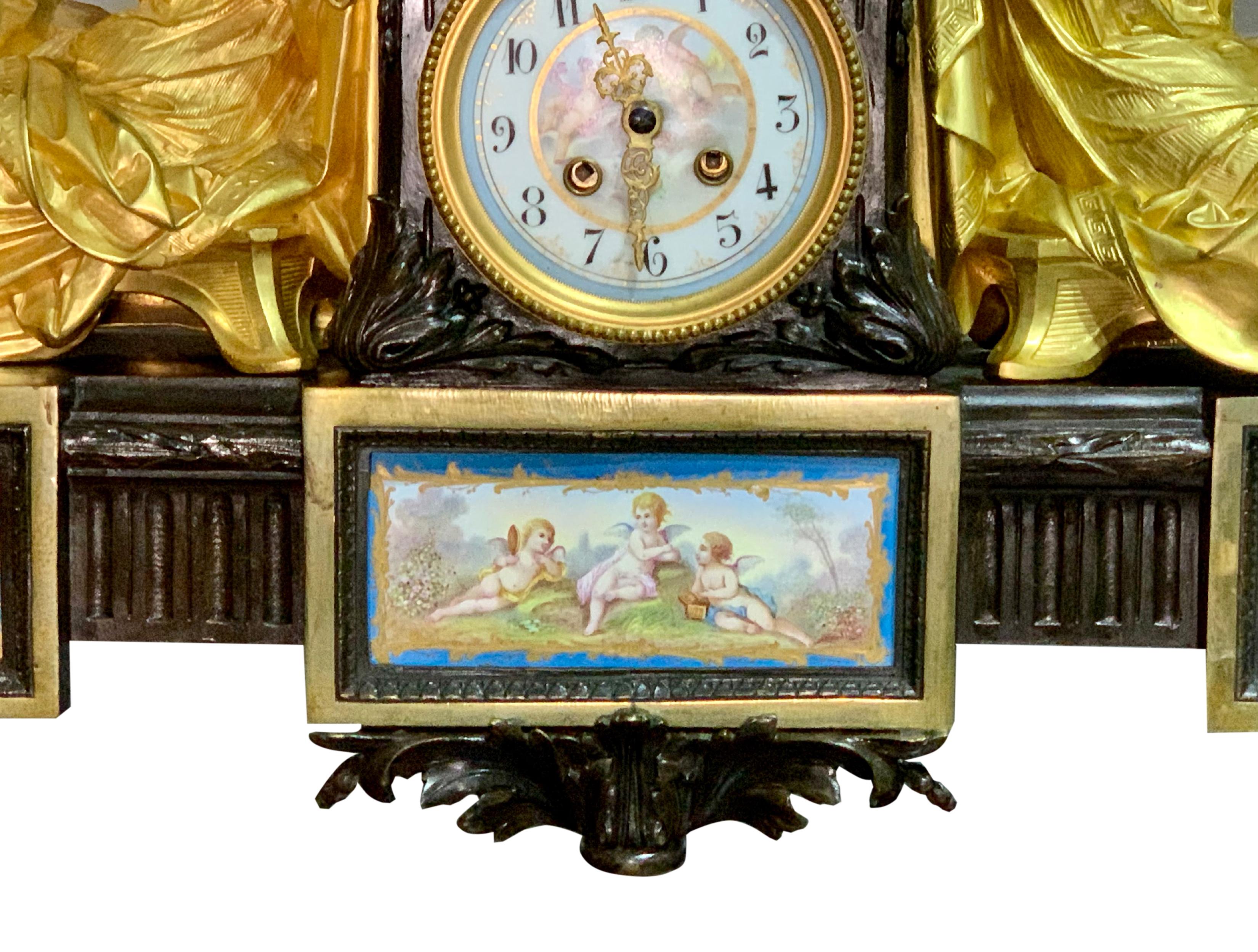Large 19th Century Sevres Style Porcelain Mounted Ormolu Figural Clock For Sale 3