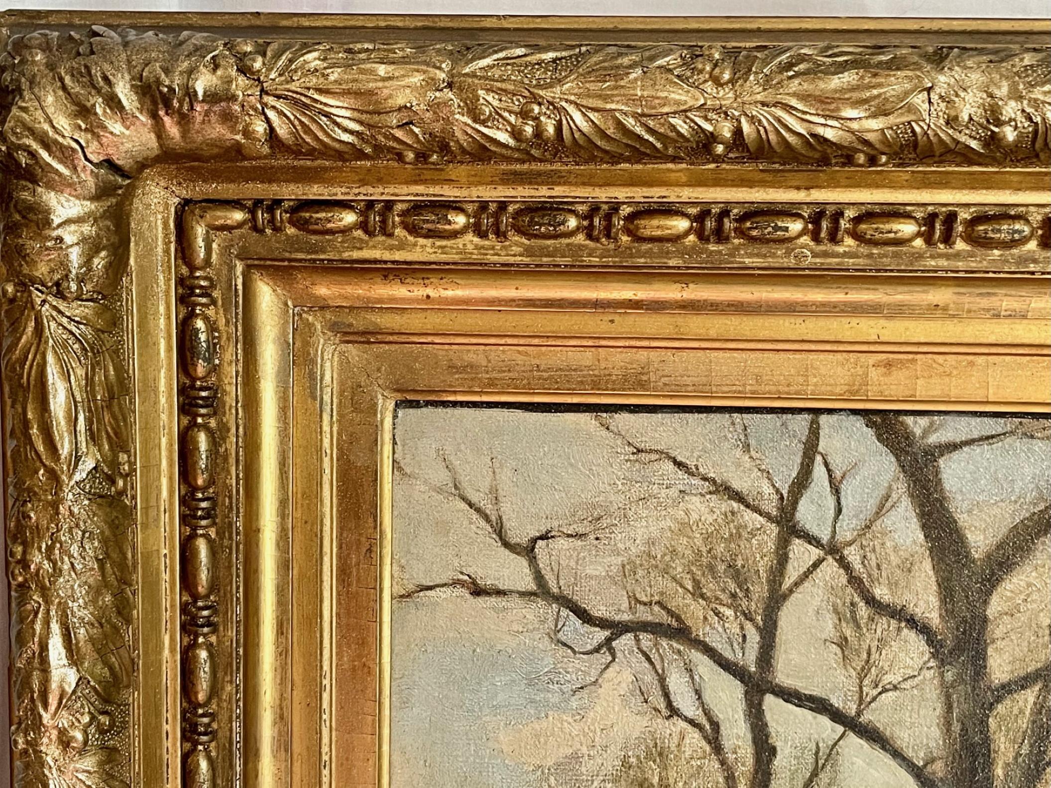 Hand-Painted Large 19th Century Signed American Landscape Painting, Original Period Frame