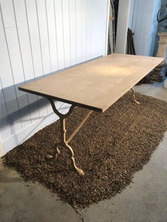 Large 19th Century Signed French Marble-Topped Cast Iron Table