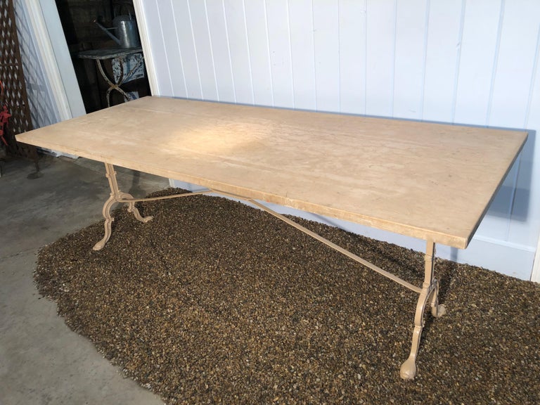 Large 19th Century Signed French Marble-Topped Cast Iron Table In Good Condition For Sale In Woodbury, CT