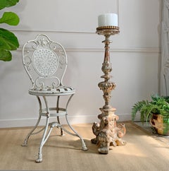 Large 19th Century Silver Baroque Gilt Wood Altar Candlestick