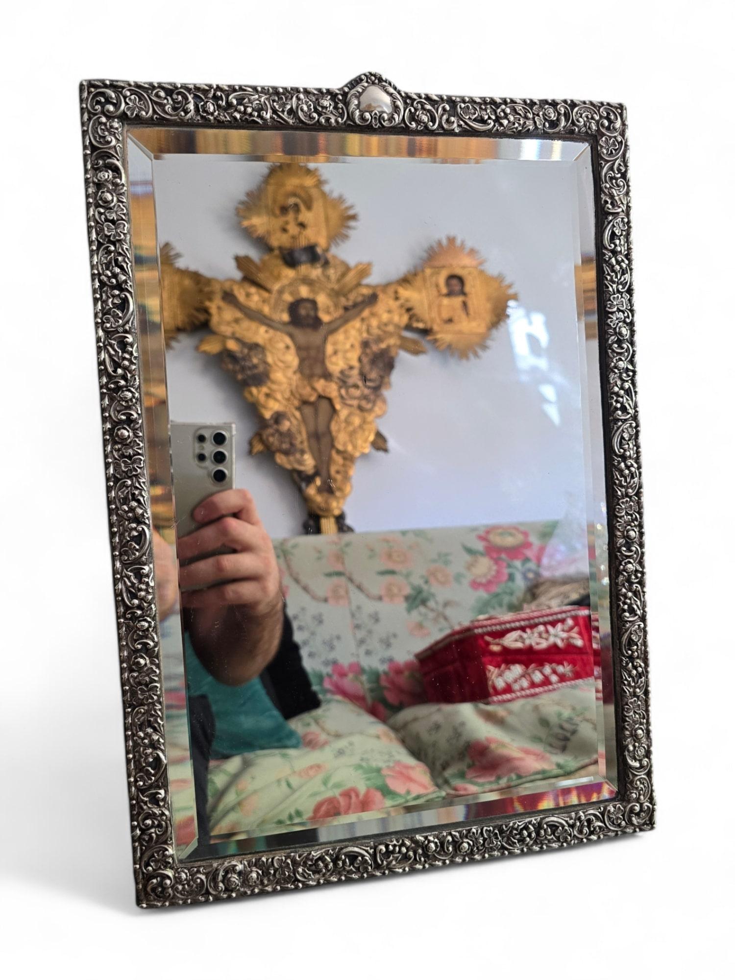 Large 19th Century Silver Mirror with Ornate Frame - French Craftsmanship For Sale 6