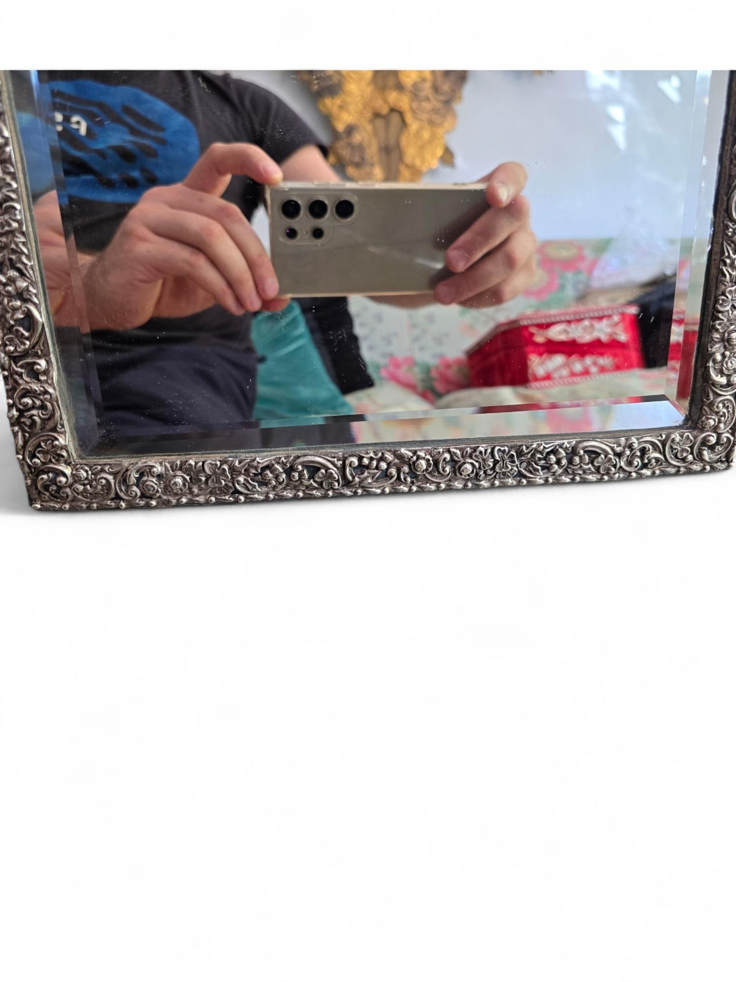 Large 19th Century Silver Mirror with Ornate Frame - French Craftsmanship For Sale 3