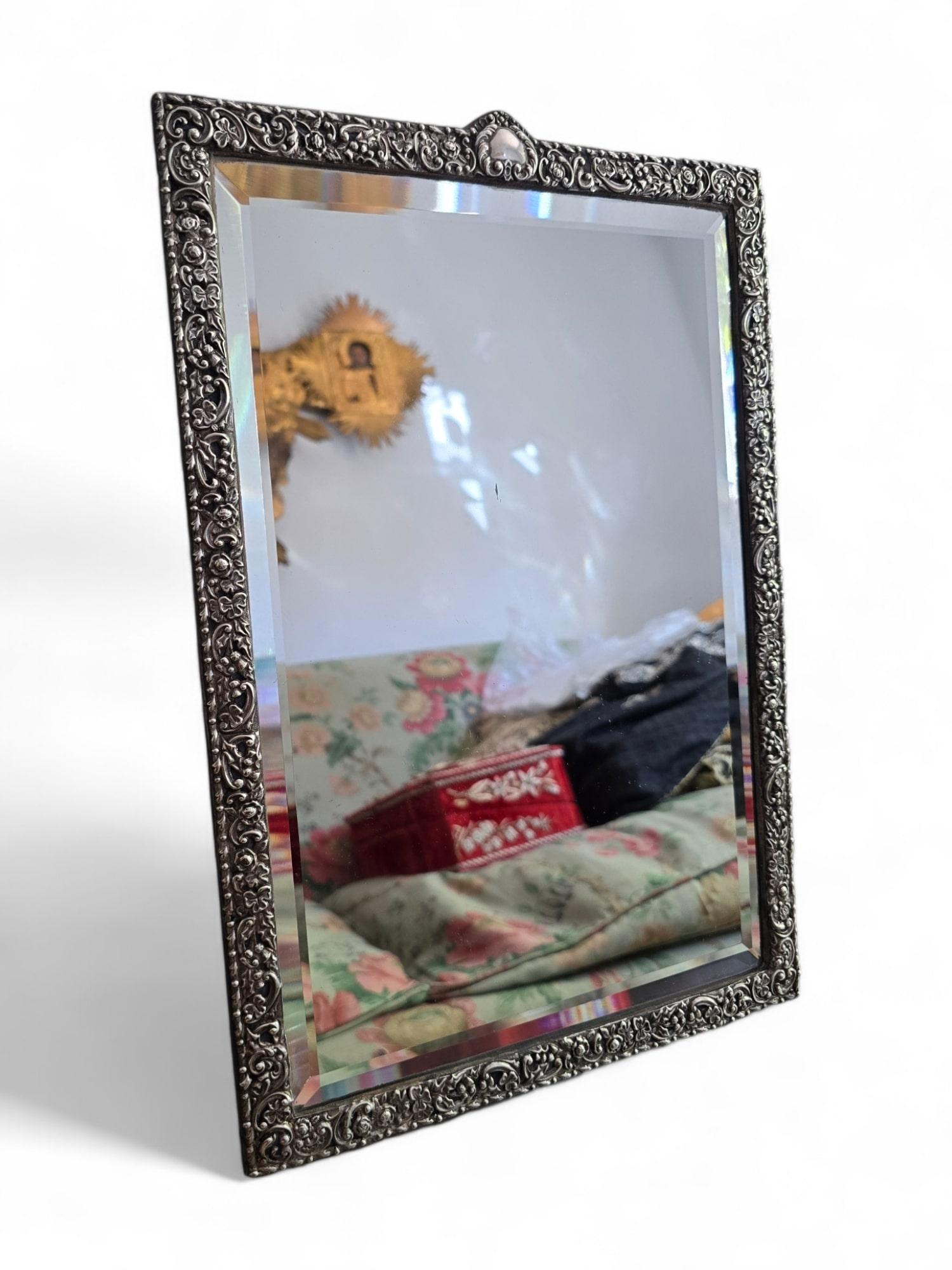 Large 19th Century Silver Mirror with Ornate Frame - French Craftsmanship For Sale 4