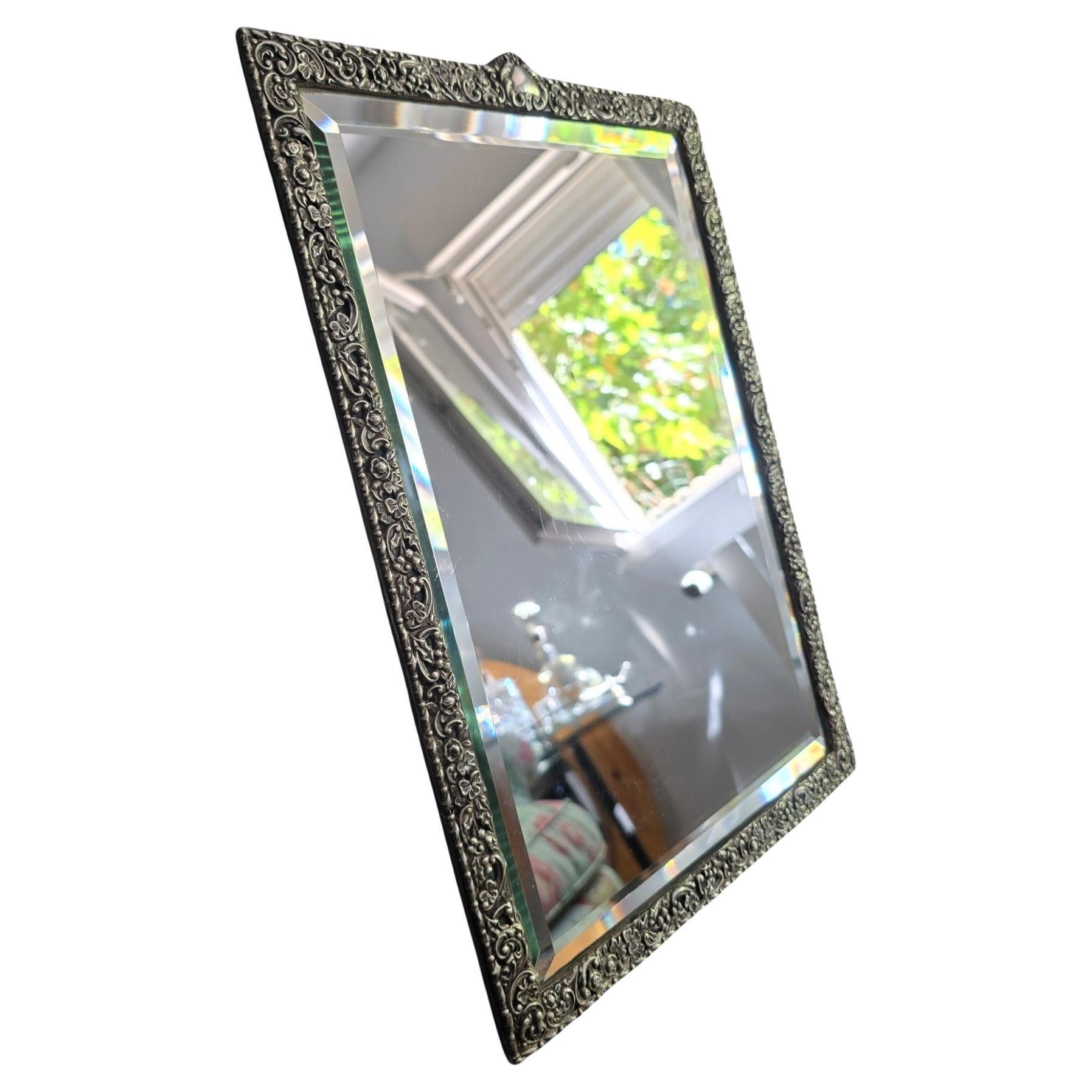 Large 19th Century Silver Mirror with Ornate Frame - French Craftsmanship For Sale