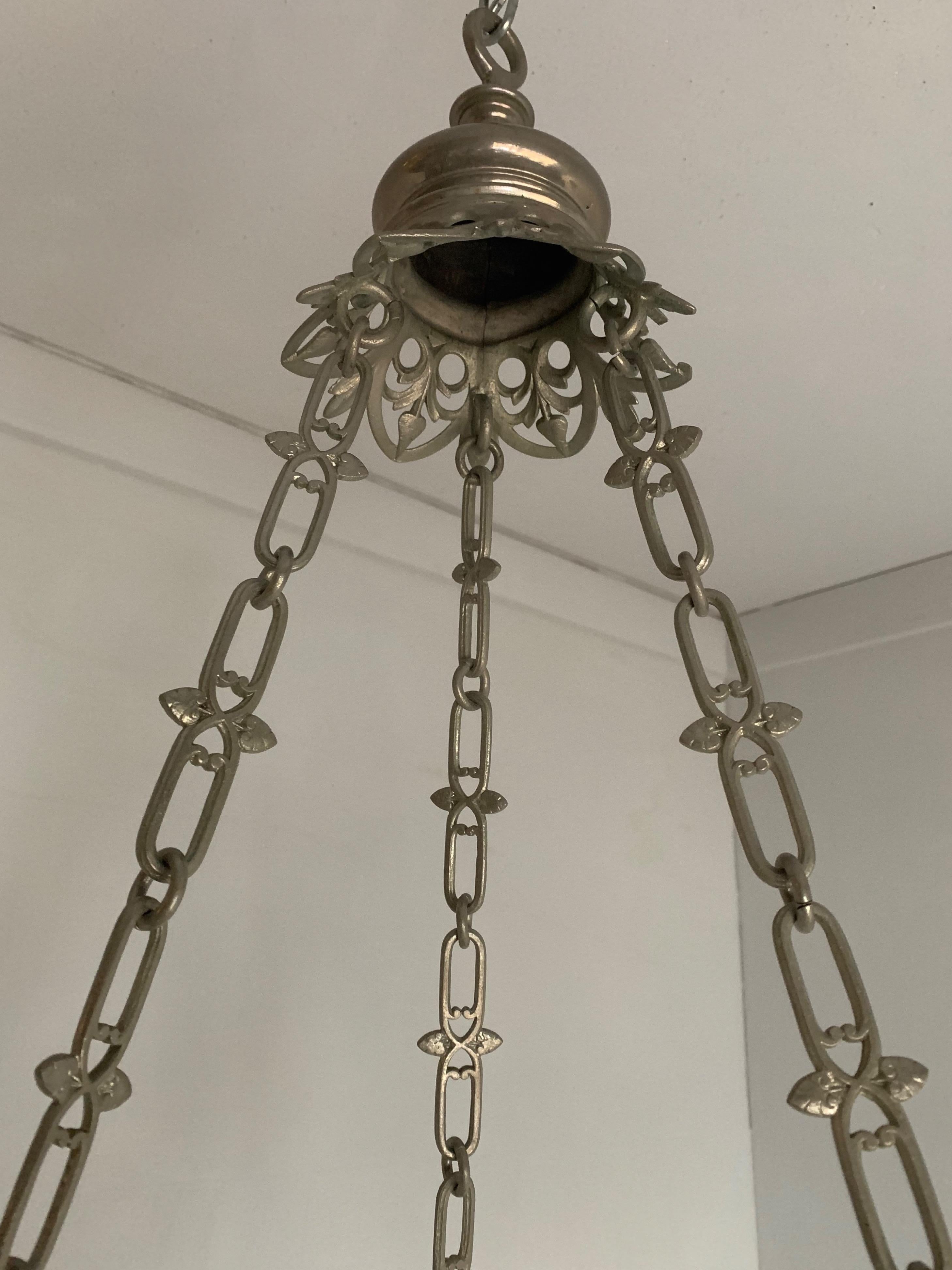 Large Silvered & Gilt Bronze Gothic Revival Sanctuary Lamp with Angels in Prayer For Sale 1
