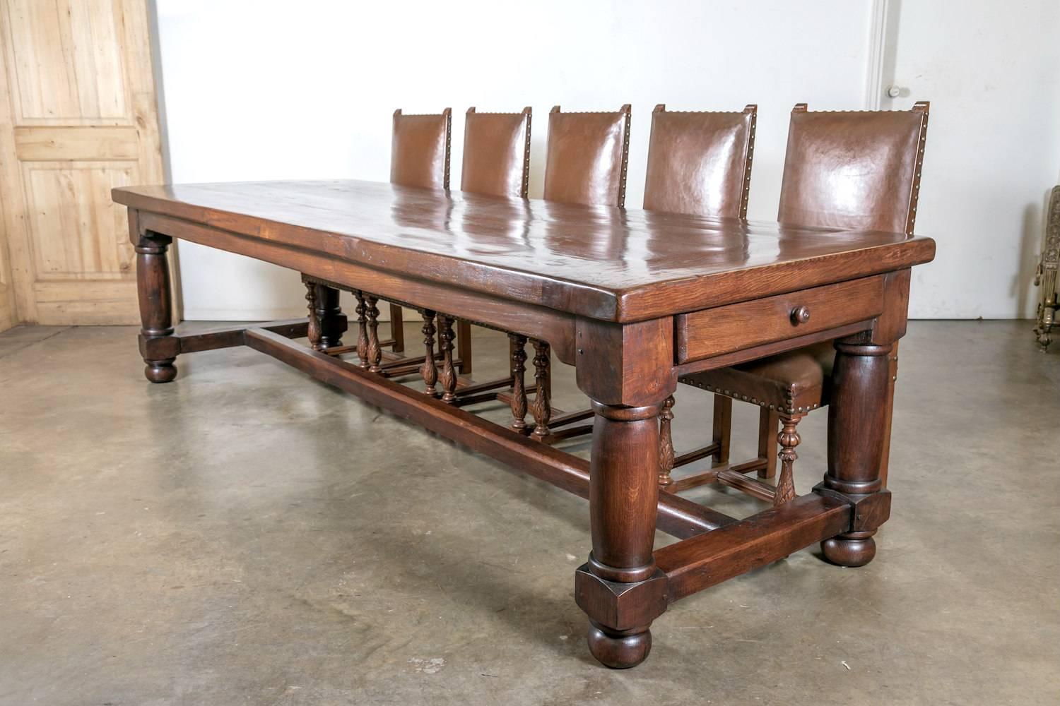Large 19th Century Solid Chestnut Louis Philippe Farm House Dining Table In Excellent Condition In Birmingham, AL