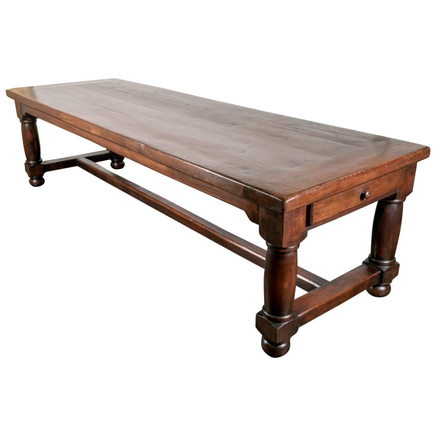 Large 19th Century Solid Chestnut Louis Philippe Farm House Dining Table