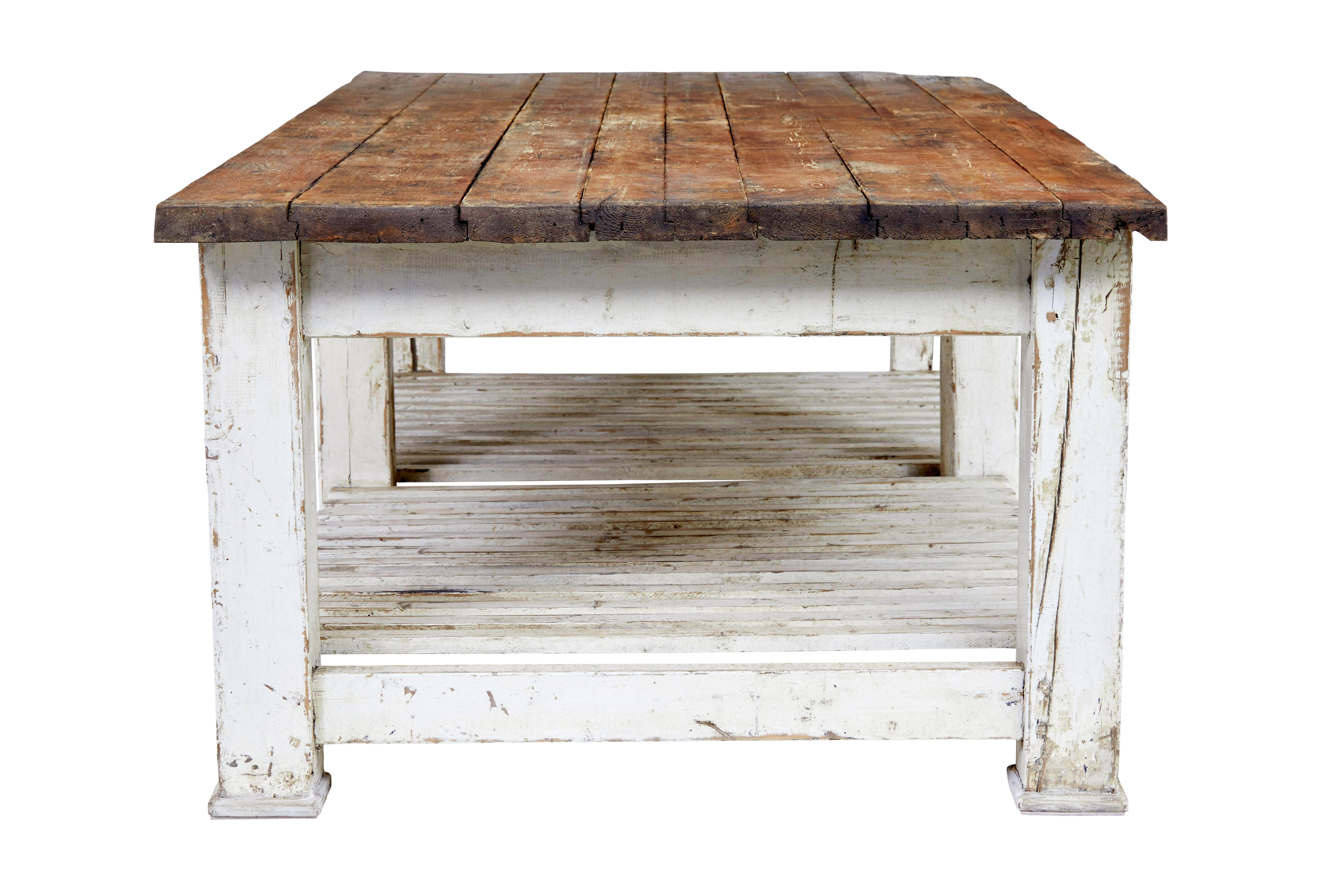 Hand-Carved Large 19th century solid pine Scandinavian work table For Sale