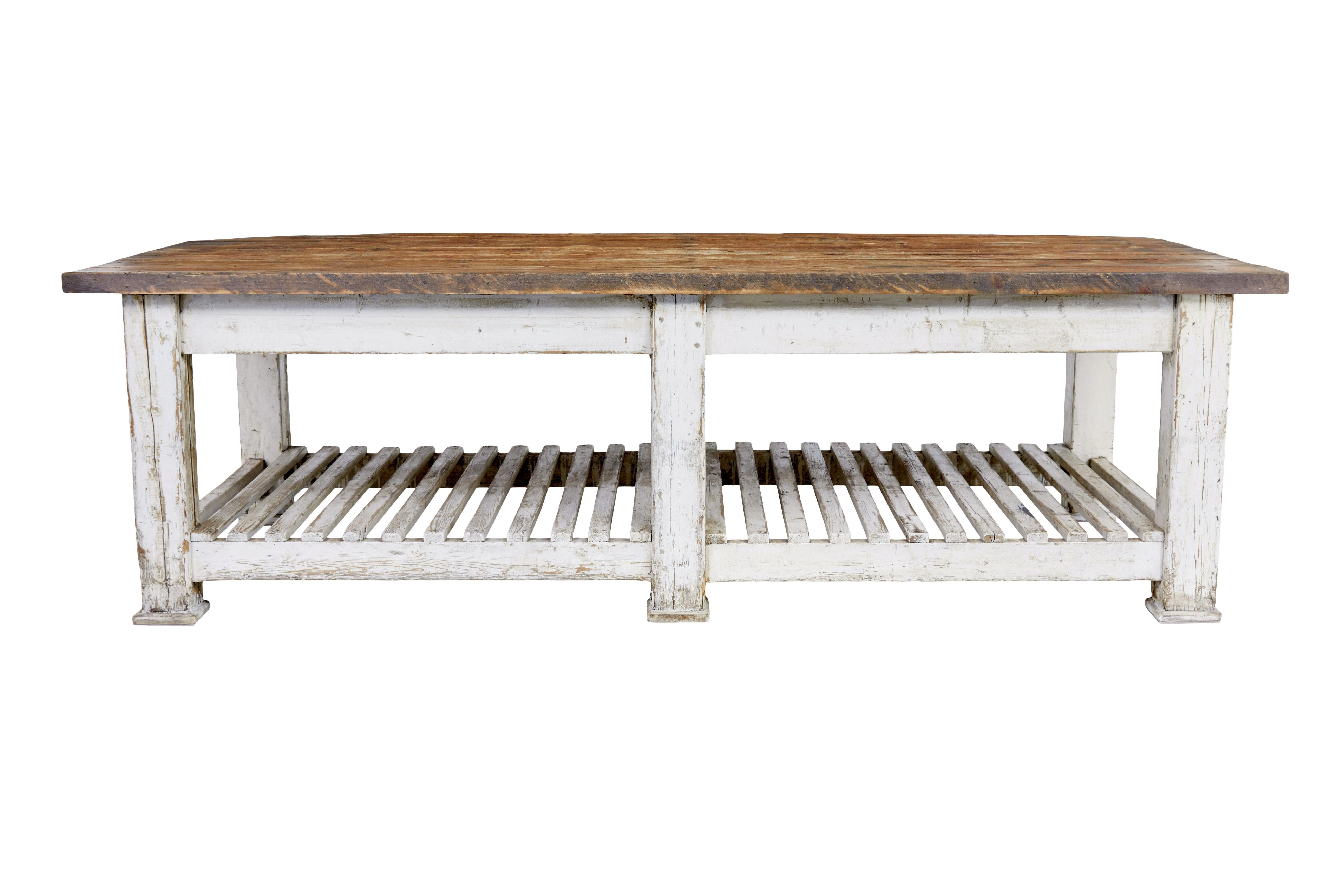 Large 19th century solid pine Scandinavian work table In Good Condition For Sale In Debenham, Suffolk