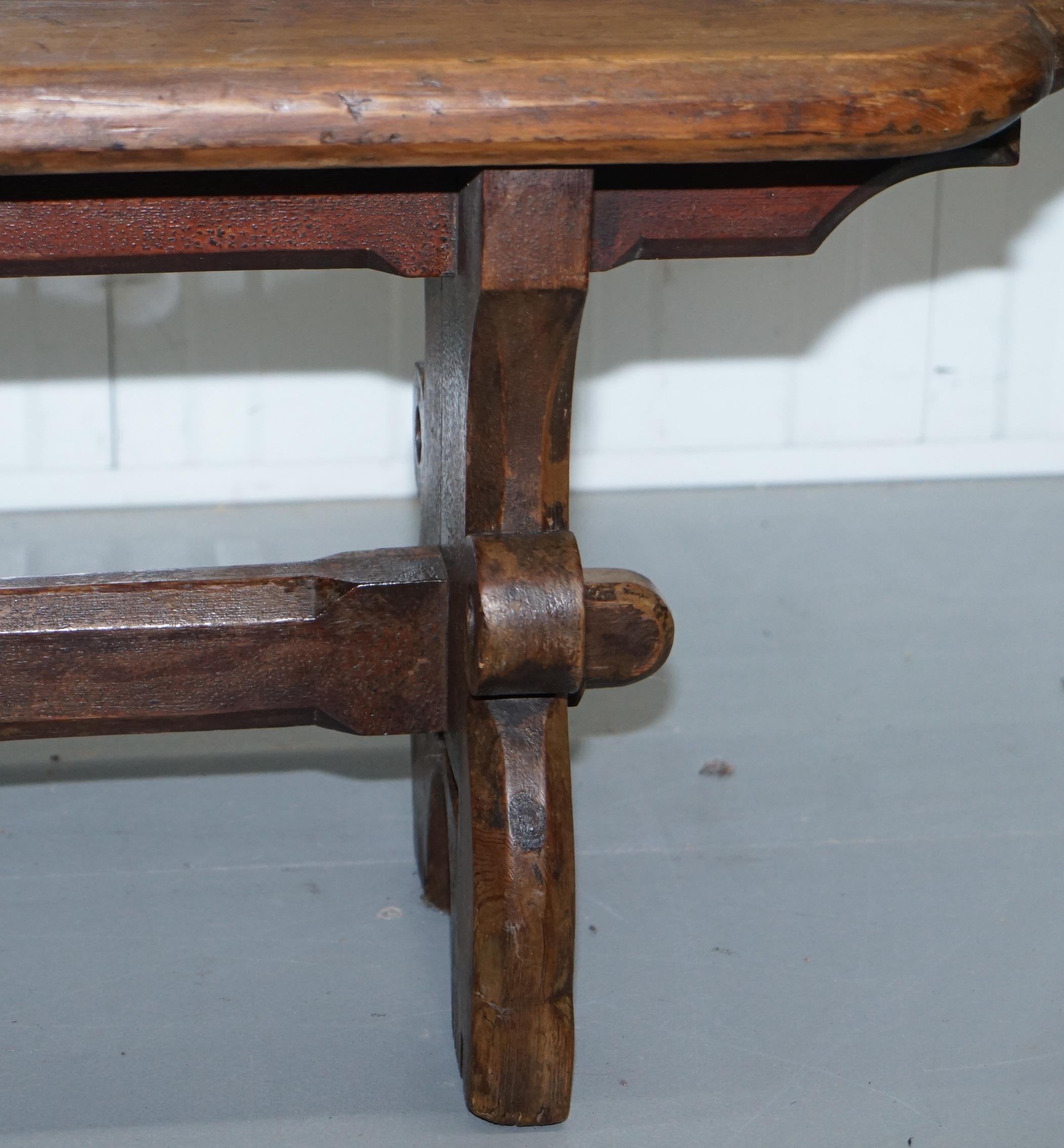 Large 19th Century Solid Pitch Pine Bench for Dining Table Pew Pugin Original 5