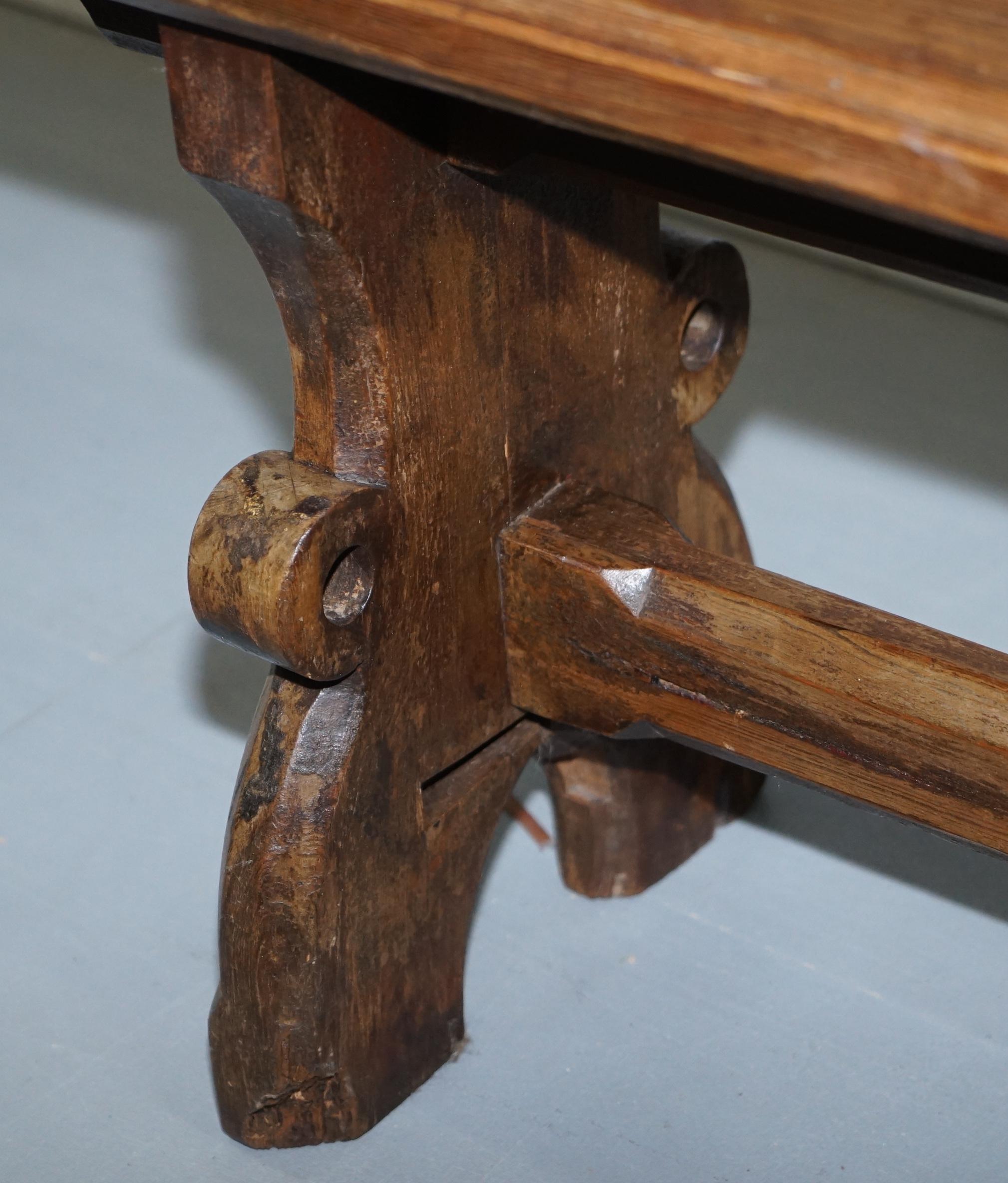 Large 19th Century Solid Pitch Pine Bench for Dining Table Pew Pugin Original 9
