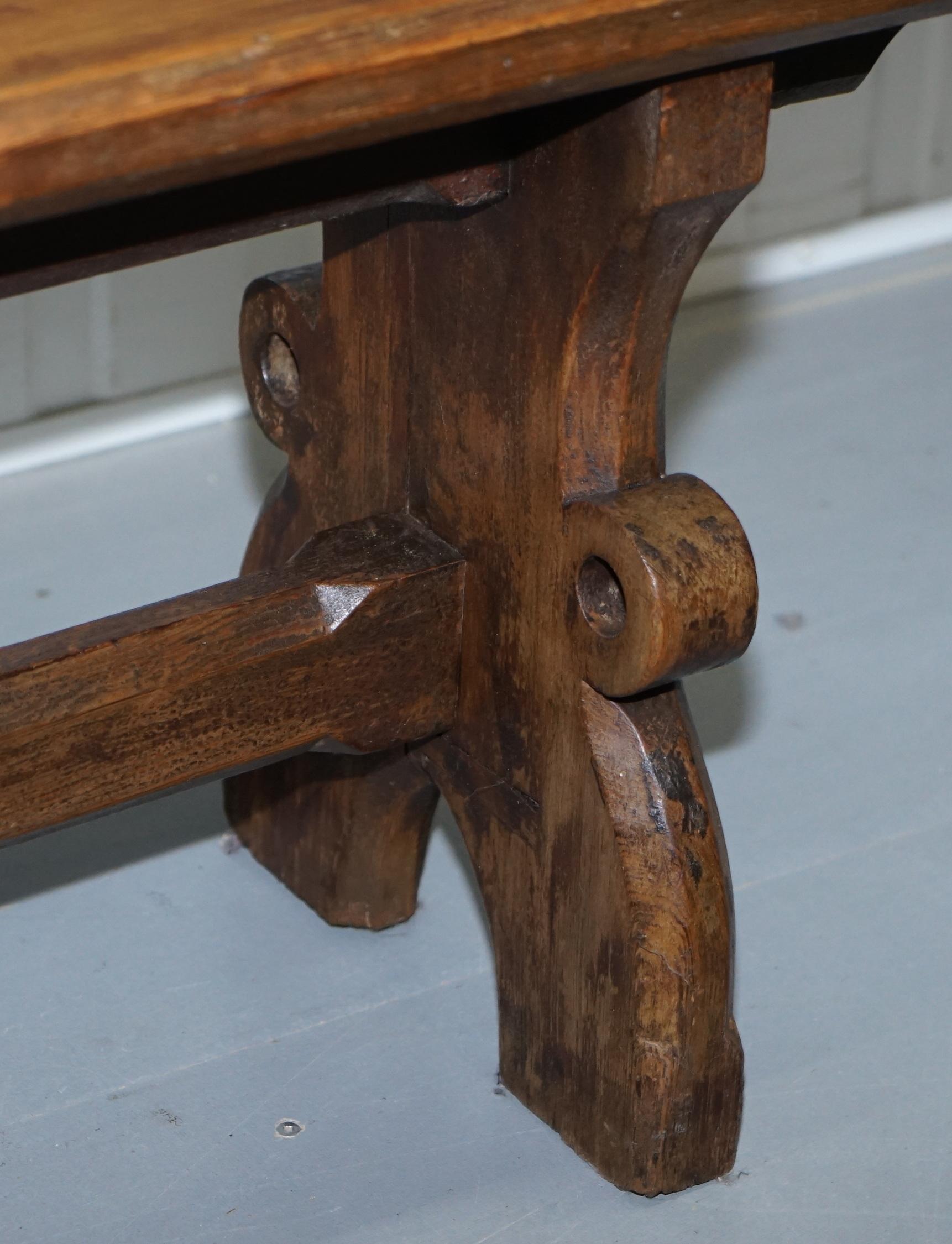 Large 19th Century Solid Pitch Pine Bench for Dining Table Pew Pugin Original 10