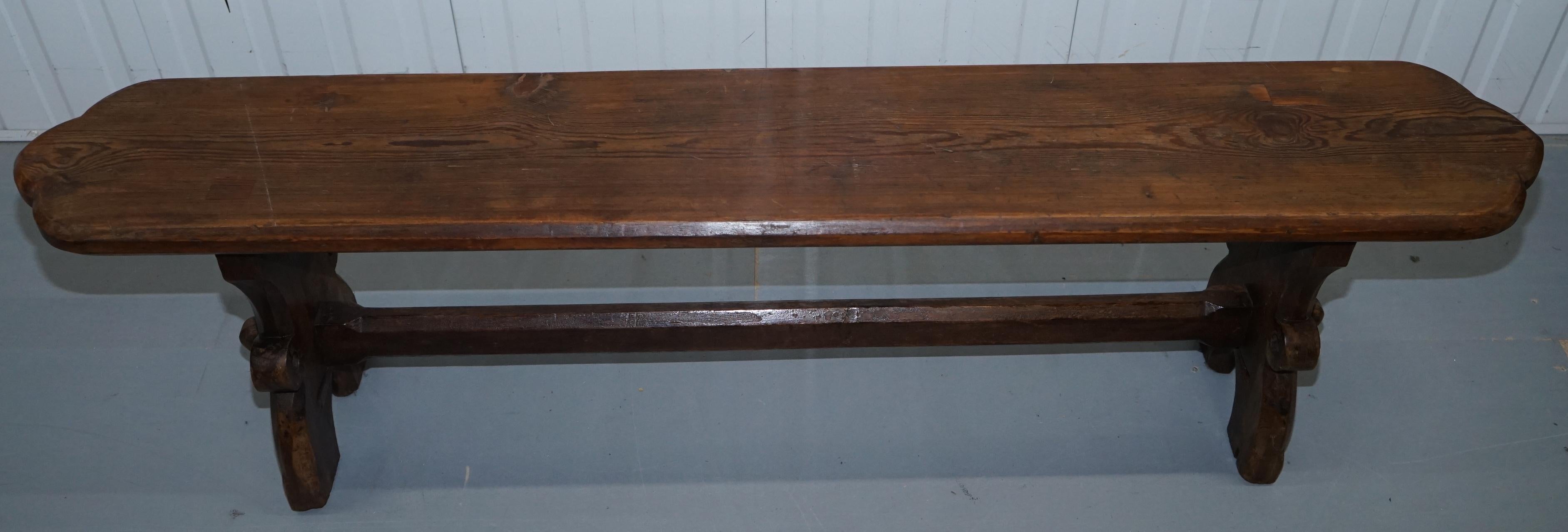 English Large 19th Century Solid Pitch Pine Bench for Dining Table Pew Pugin Original