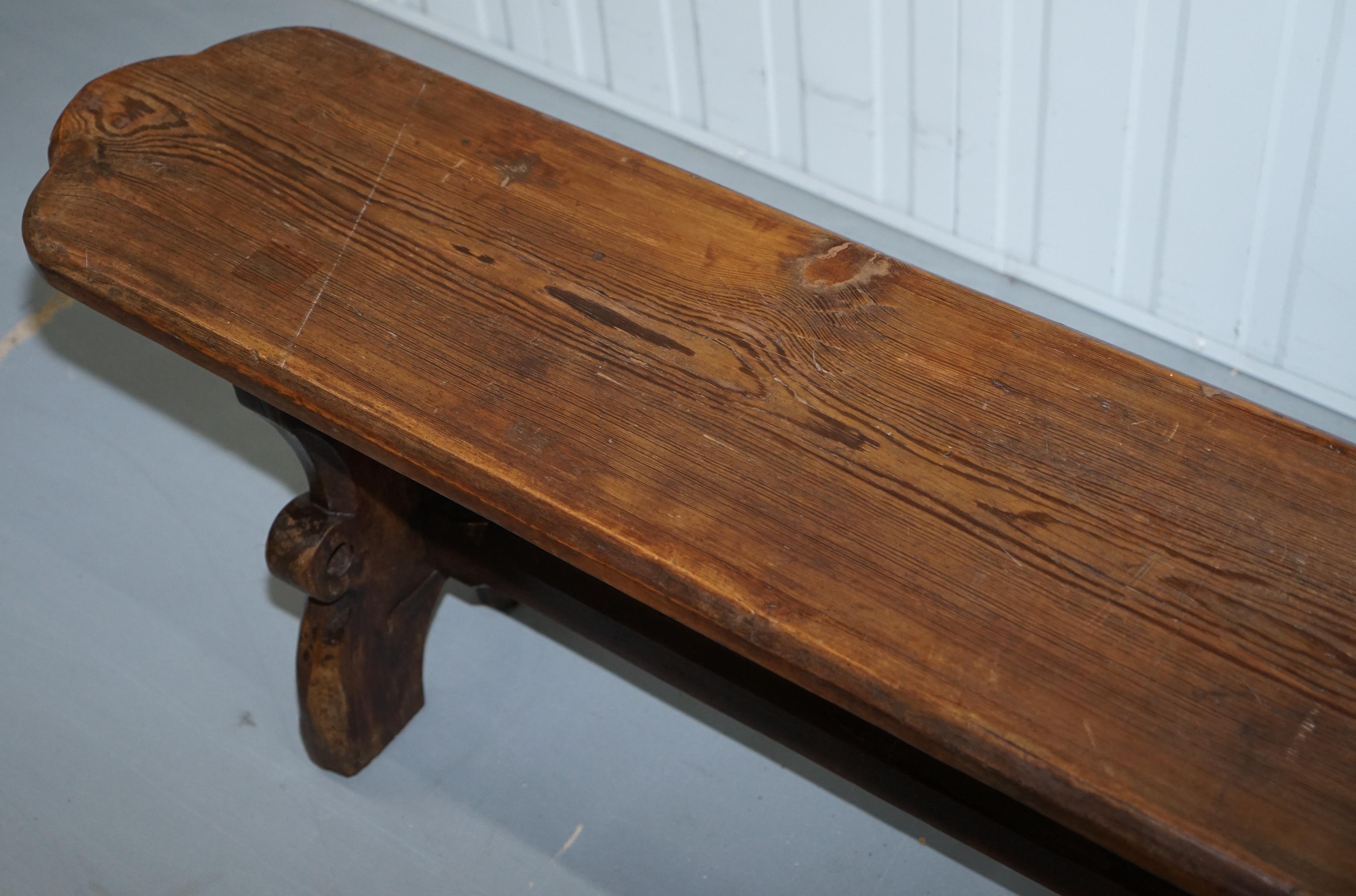 Hand-Carved Large 19th Century Solid Pitch Pine Bench for Dining Table Pew Pugin Original