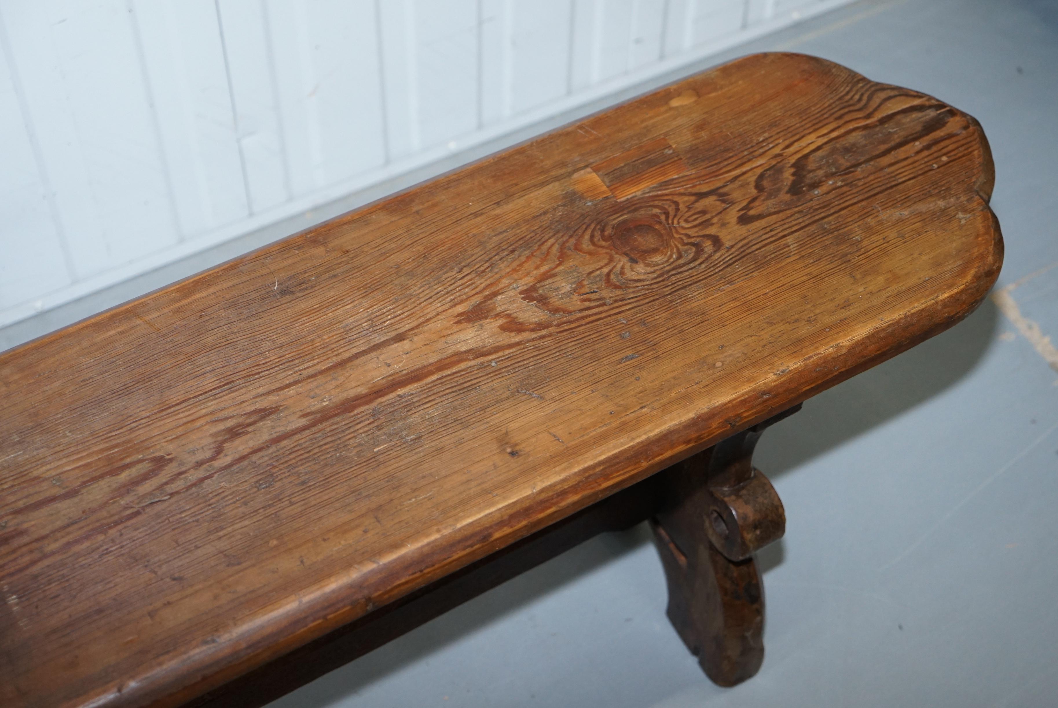 Large 19th Century Solid Pitch Pine Bench for Dining Table Pew Pugin Original 1