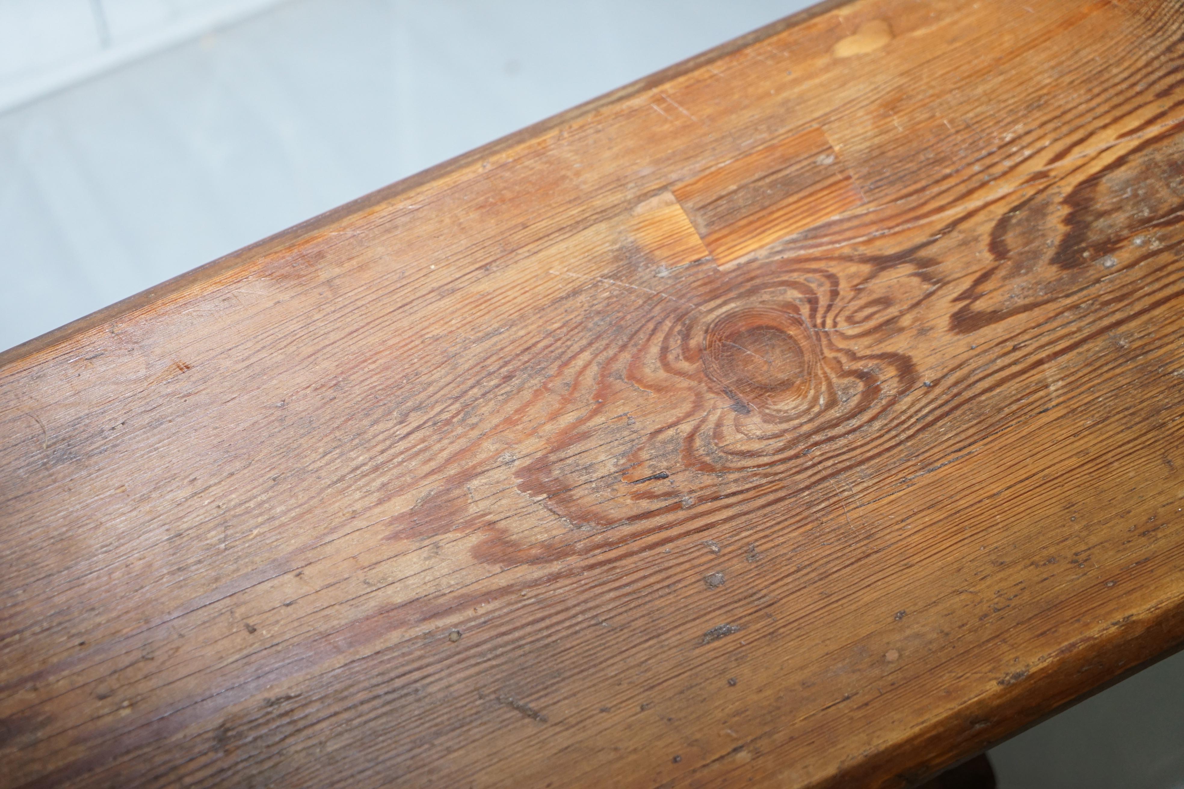 Large 19th Century Solid Pitch Pine Bench for Dining Table Pew Pugin Original 2
